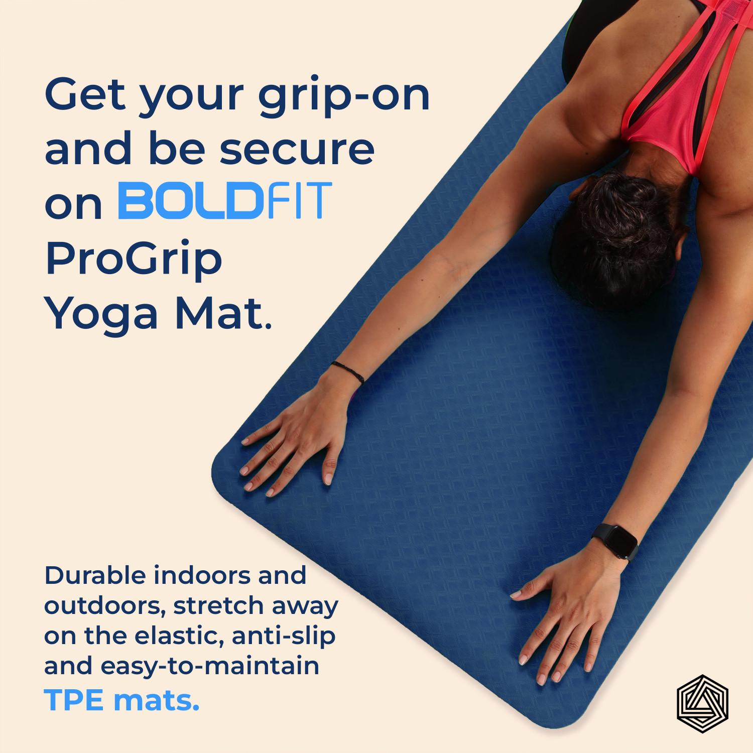 Image of BOLDFIT ProGrip Yoga Mat for men and women,(6mm) Extra Thick Anti skid with carrying bag Blue 6 mm Yoga Mat