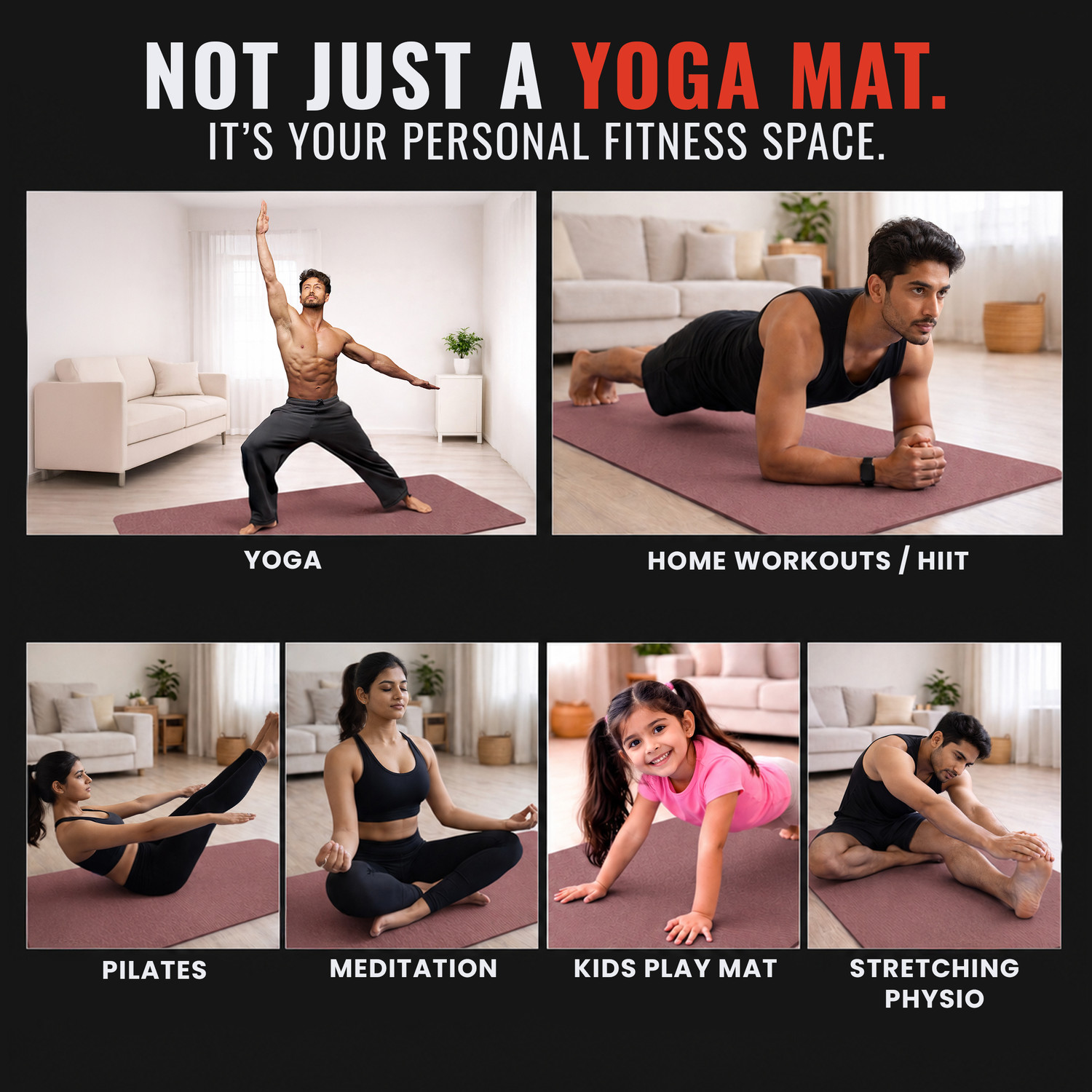 Image of SLOVIC Non-Slip Yoga Mat-Perfect Grip for All Levels Thickness 4mm | Wine 4 mm Yoga Mat 4 mm Yoga Mat