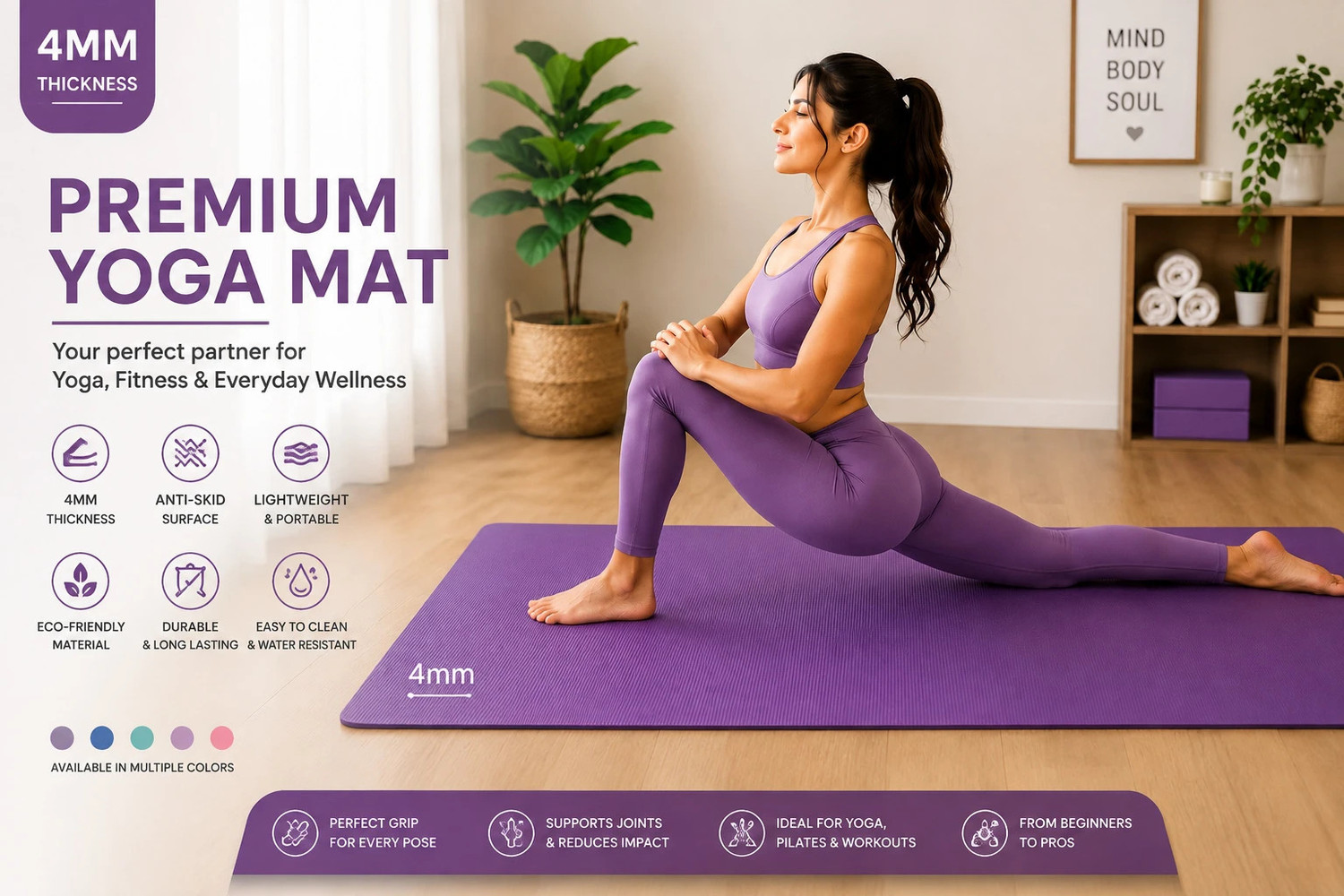 Image of Divine Sell ANIT-SKID Purple 4 mm Yoga Mat