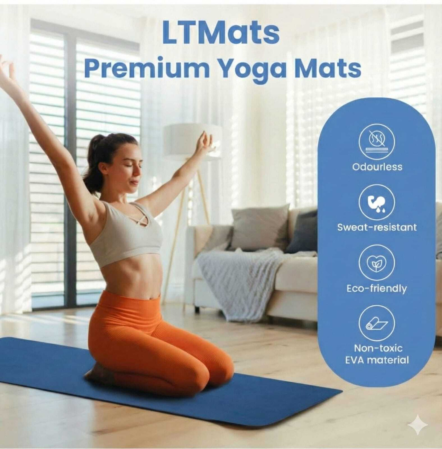 Image of laxmi traders 4mm Premium EVA Yoga Mat blue Anti Skid, Home Exercise&Gym workout Blue 4 mm Yoga Mat