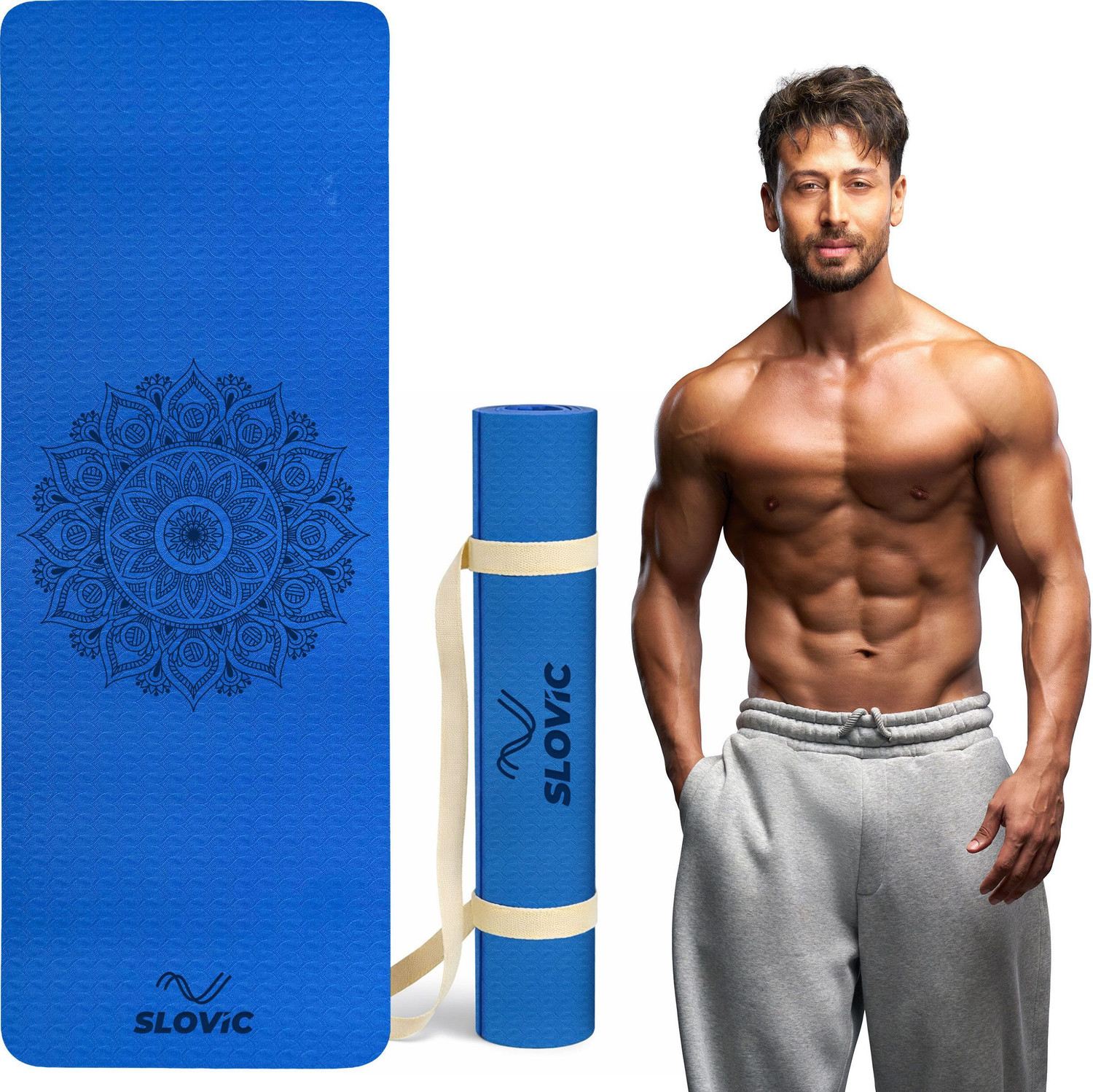 Image of SLOVIC Anti-Slip Yoga Mat for Home Workout & Home Gym Blue 6 mm Yoga Mat