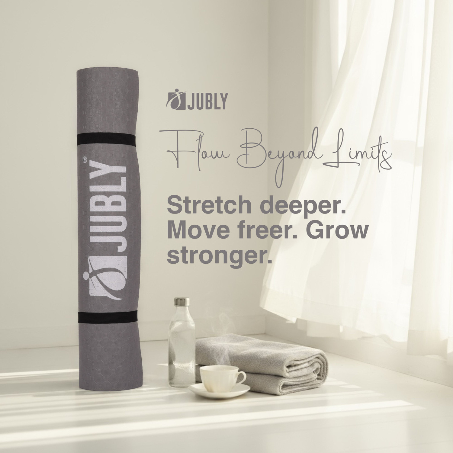 Image of Jubly Premium Eva foam Yoga Mat| Anti-Slip Texture Grey 6 mm Yoga Mat