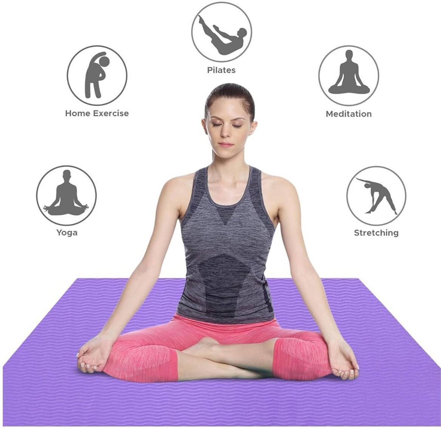 Image of Fitmate Gym Workout and Flooring Exercise Long Size Yoga Mat for Men Women 4 mm Yoga Mat Purple 4 mm Yoga Mat