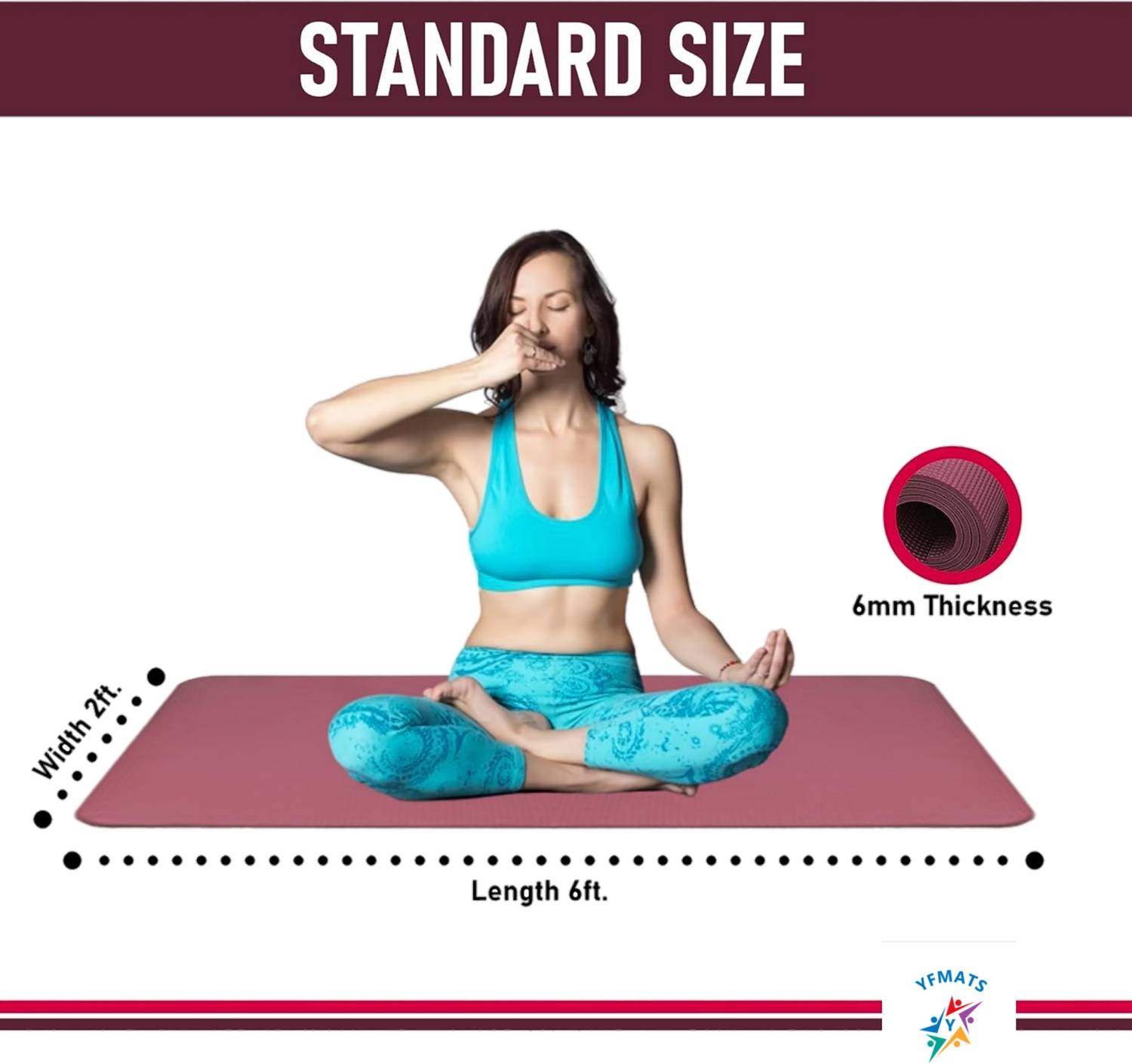 YFMATS 6MM Maroon Yoga Mat - Image 3