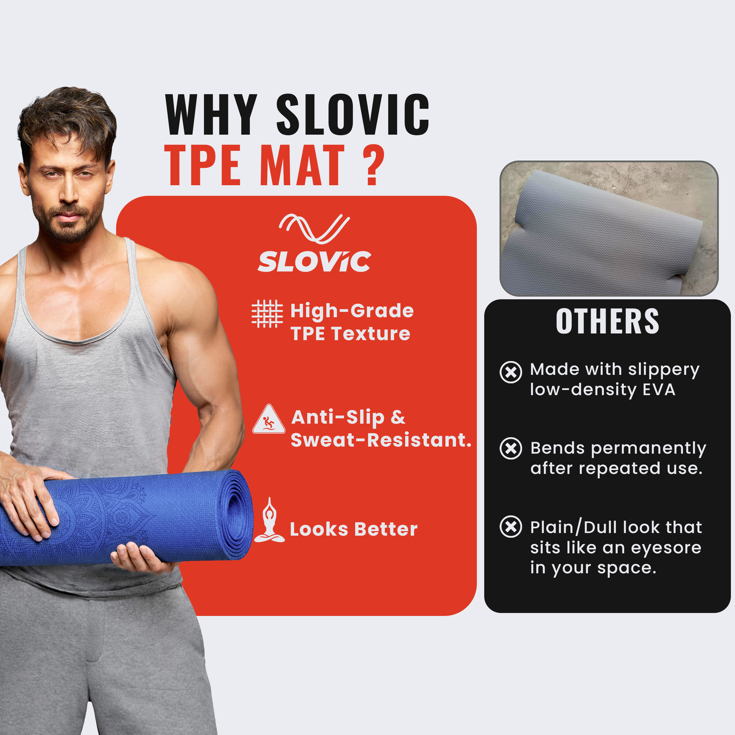 Image of SLOVIC Anti-Slip Yoga Mat for Home Workout & Home Gym Blue 6 mm Yoga Mat