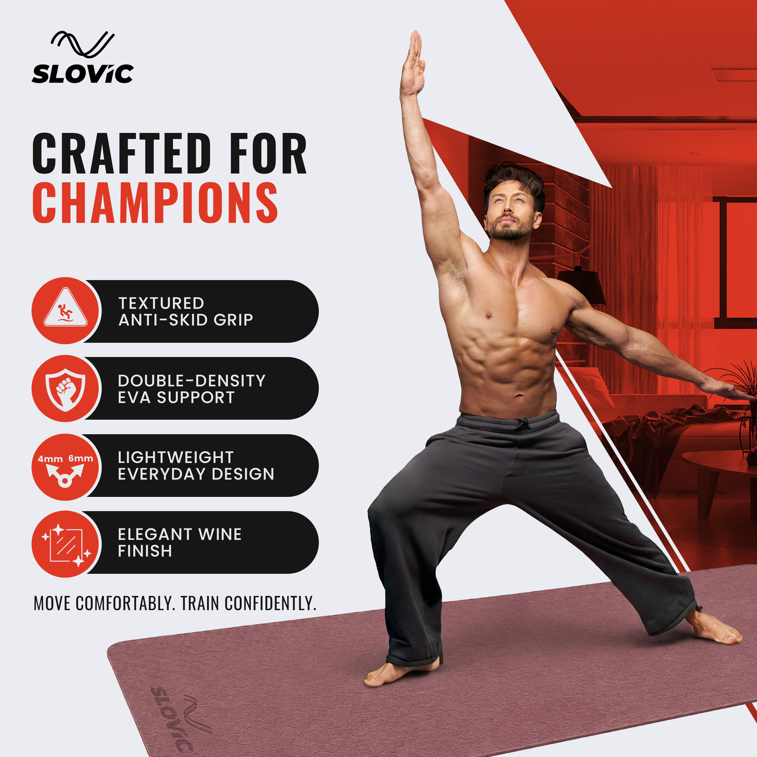 Image of SLOVIC Non-Slip Yoga Mat-Perfect Grip for All Levels Thickness 4mm | Wine 4 mm Yoga Mat 4 mm Yoga Mat
