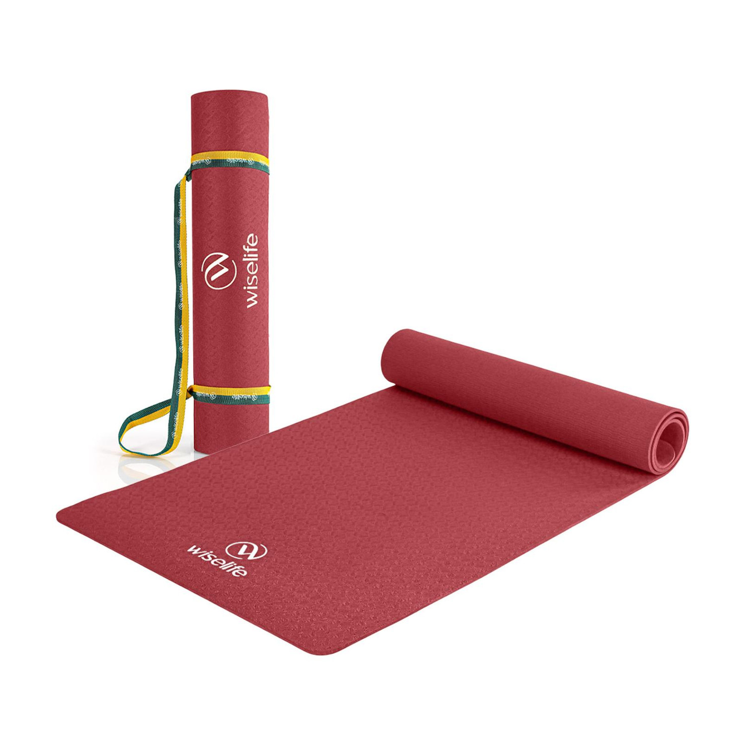 Wiselife Classic Wine Yoga Mat + Sleek Yoga Strap + Yoga Mat Detox + Yoga Mat Bag 6 mm Yoga Mat