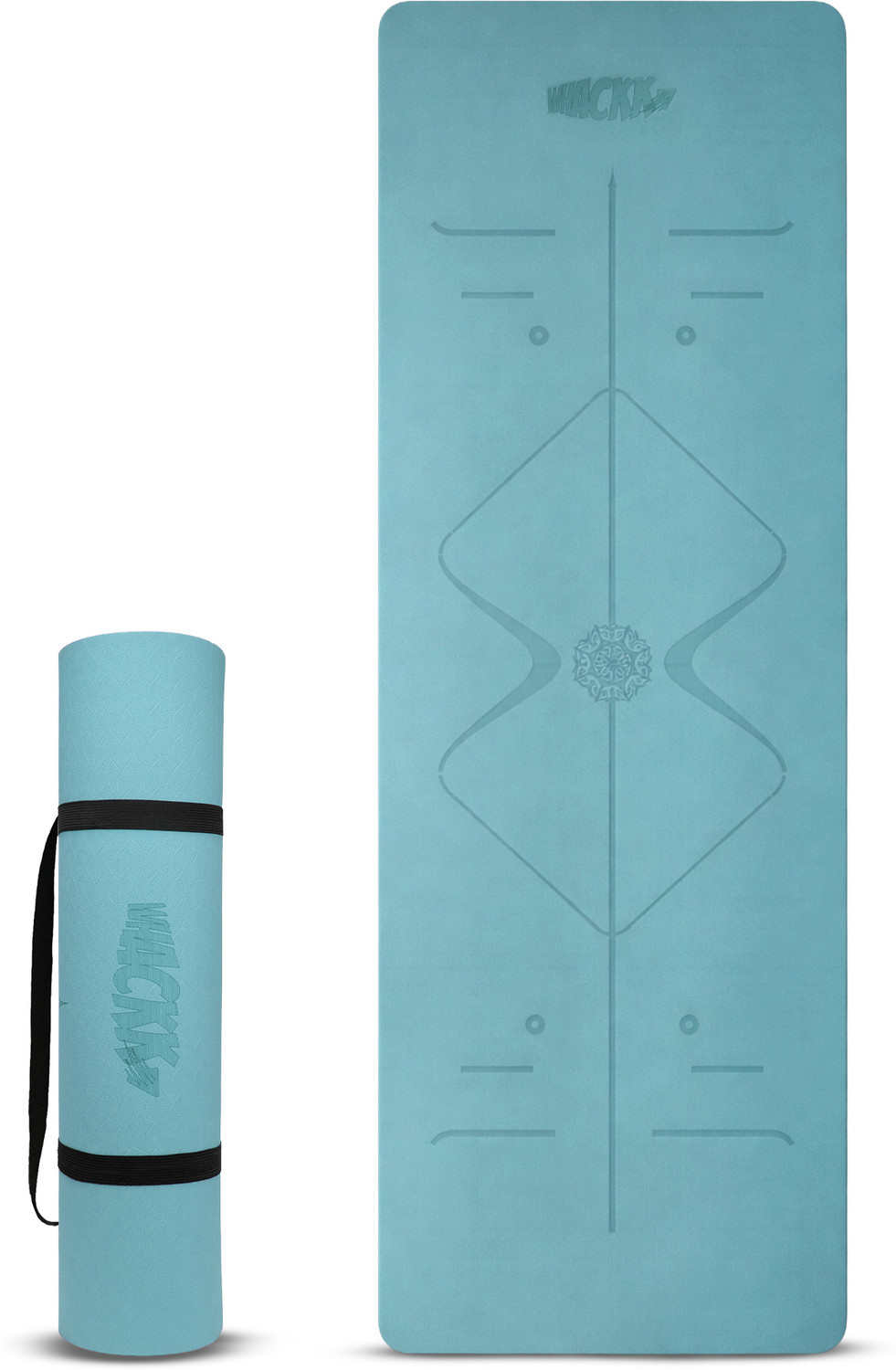 Image of WHACKK 8mm TPE Laser Engraved Position Marking Aligned Yoga Mat Non Slip Carry Strap Blue 8 mm Yoga Mat