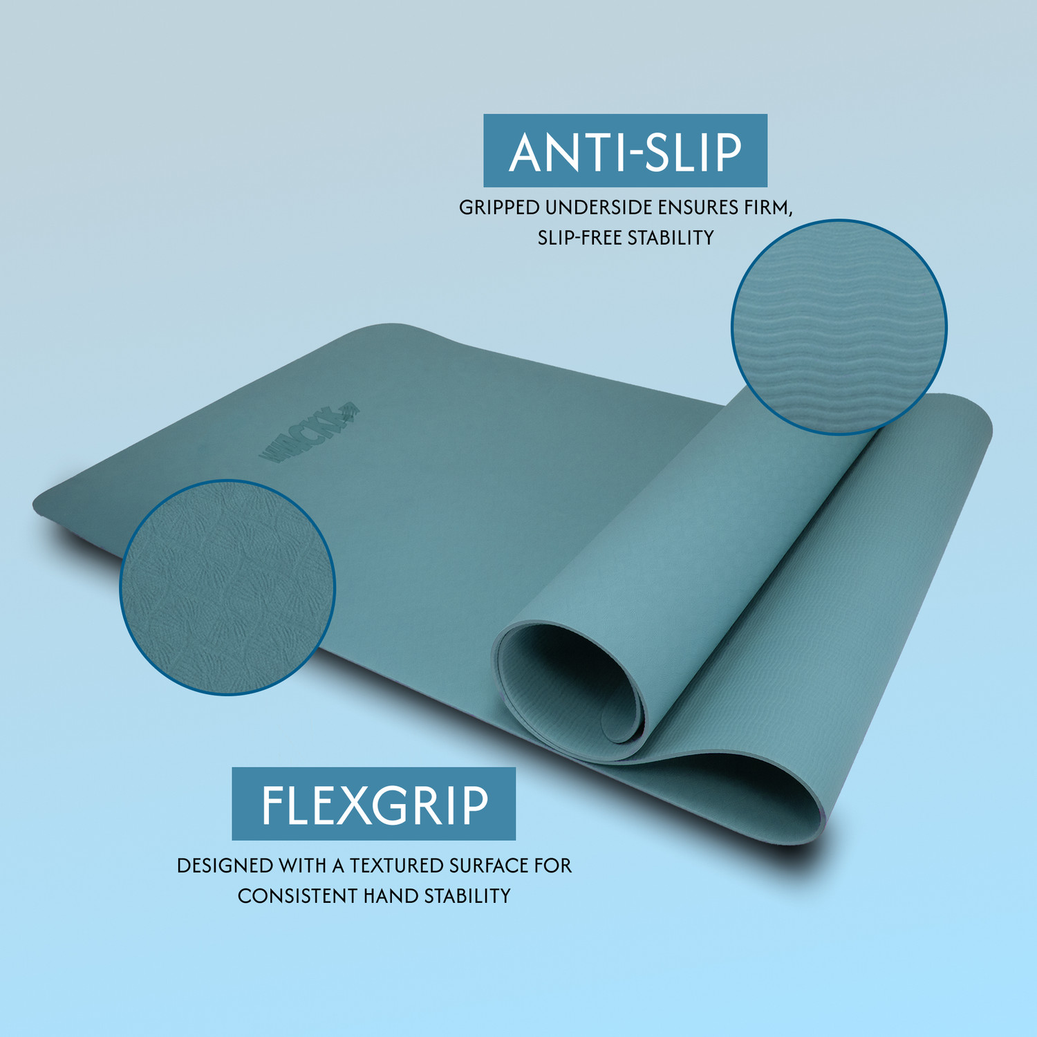 Image of WHACKK TPE Yoga Mat with Carry Strap | 4 mm TPE Non-Slippery Exercise Mat Eco Friendly Blue 4 mm Yoga Mat