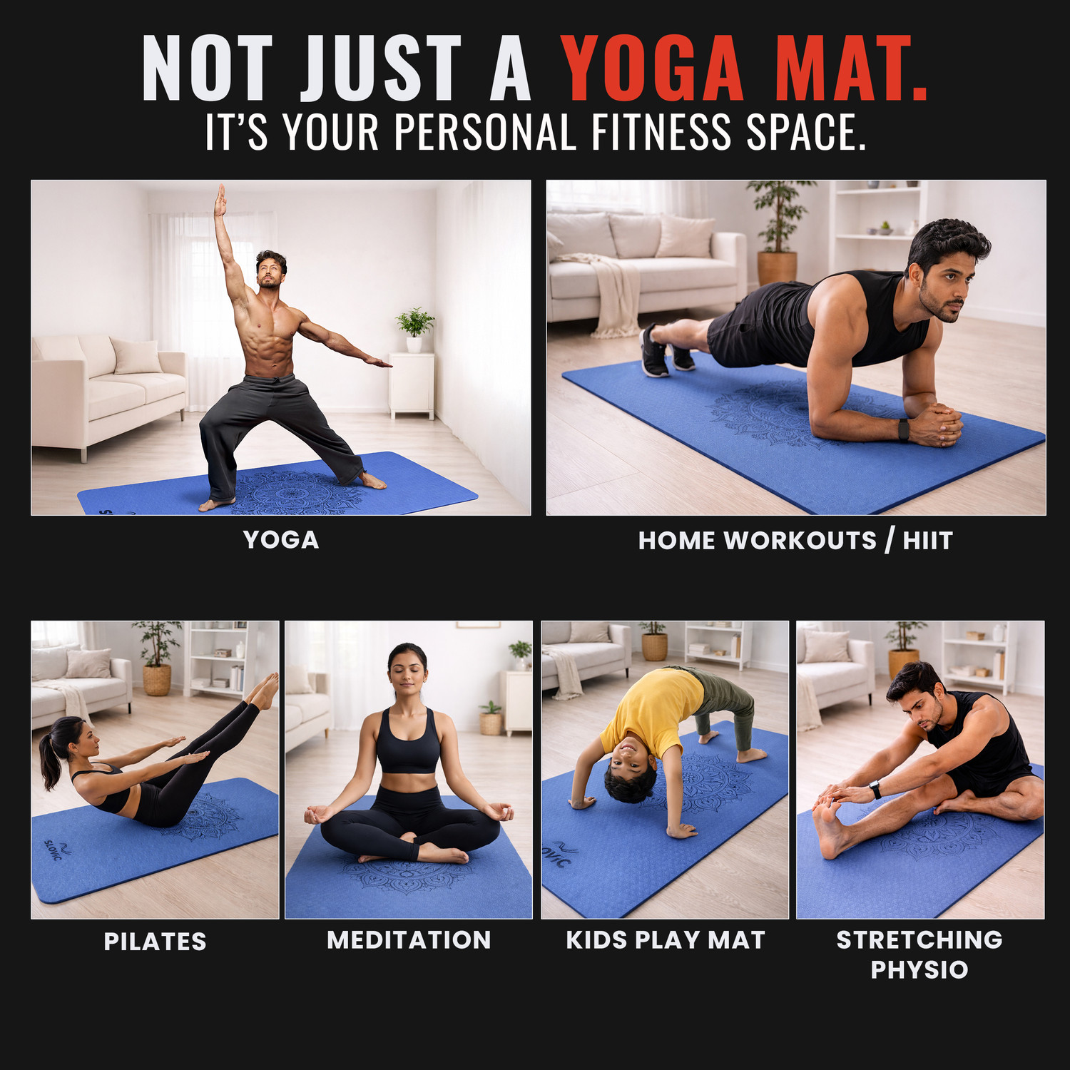 Image of SLOVIC Anti-Slip Yoga Mat for Home Workout & Home Gym Blue 6 mm Yoga Mat