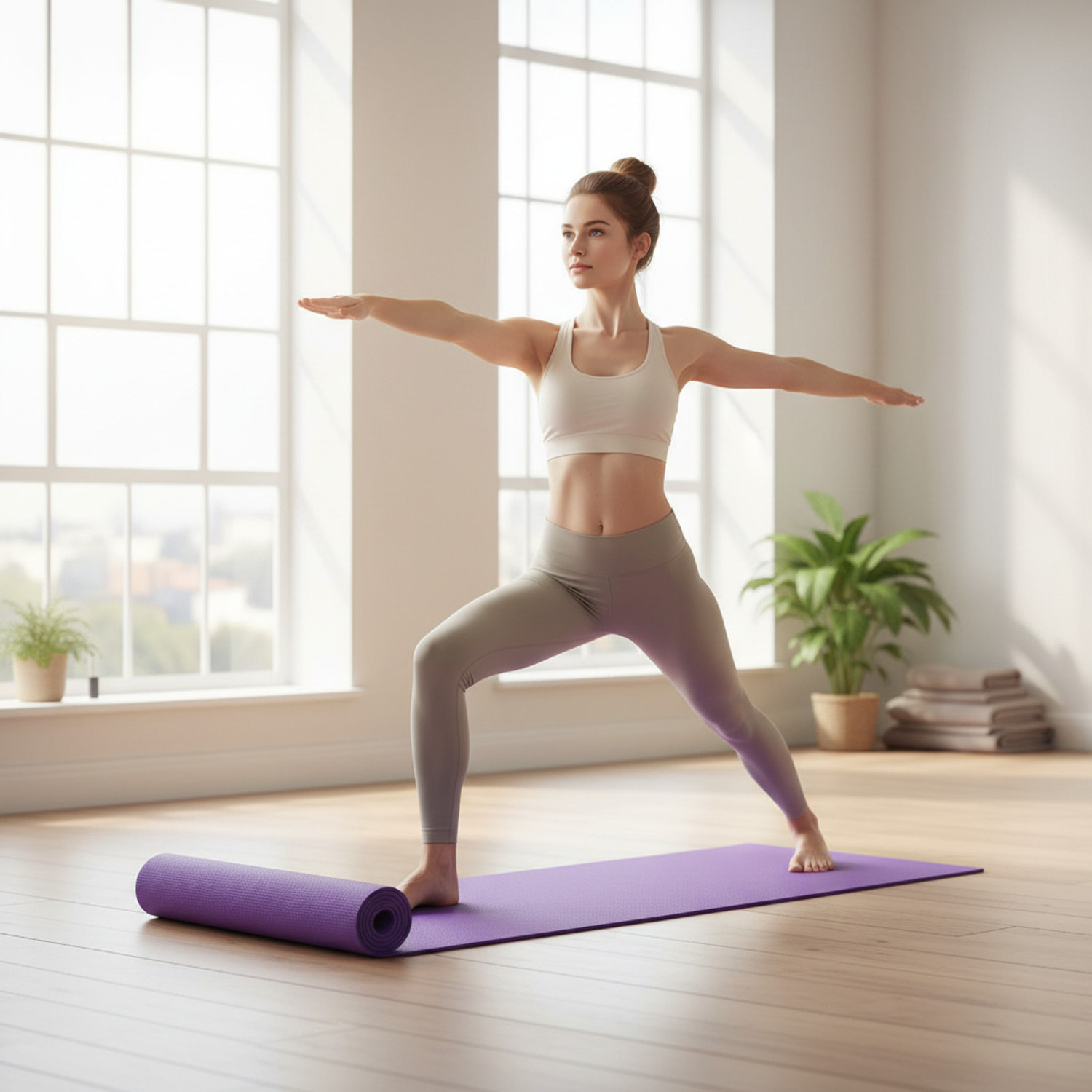 Image of SMTR Yoga Mat Travel Friendly Non Slip with Carry Strap and Carry Bag PURPLE 4 mm Yoga Mat