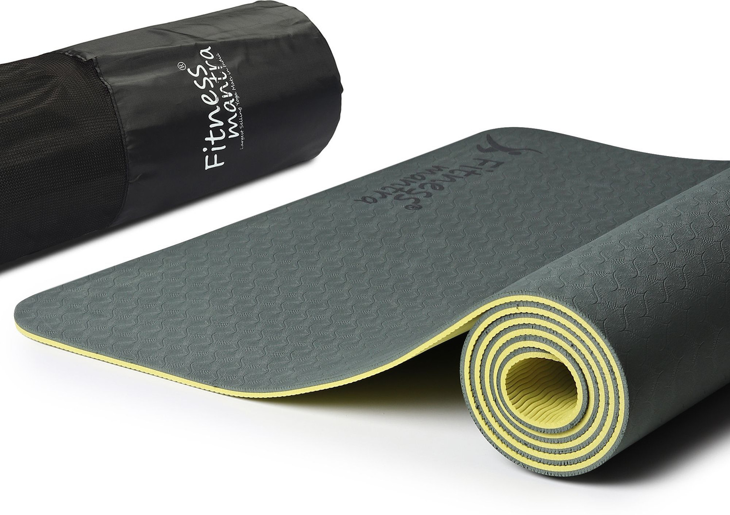 Image of Fitness Mantra Premium TPE Dual Color Anti-Slip with Cover Bag| Army + Lemon| 6 mm Yoga Mat