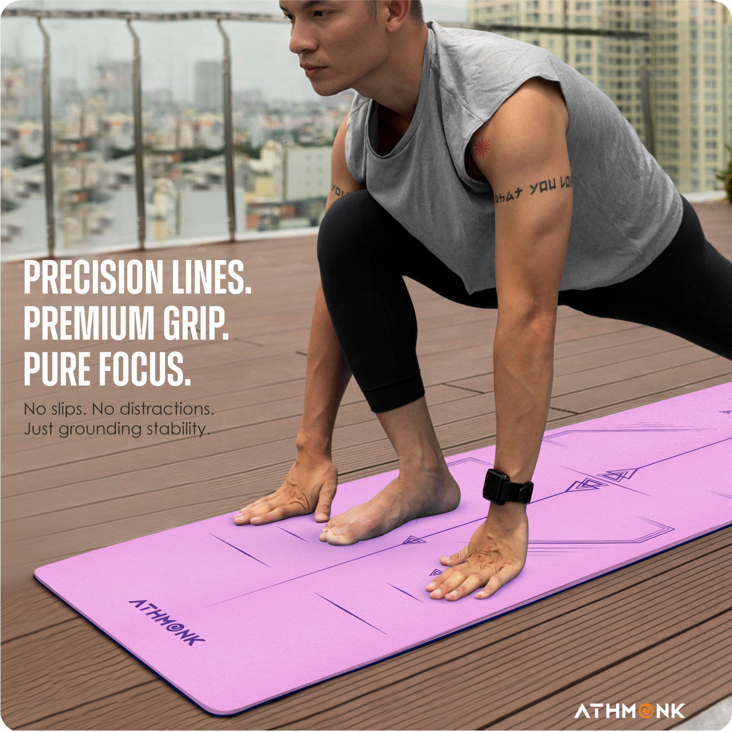 Image of Athmonk Dual Colour TPE Pro Yoga Mat for Woman and Man with Alignment Guide Lines 6 mm Yoga Mat