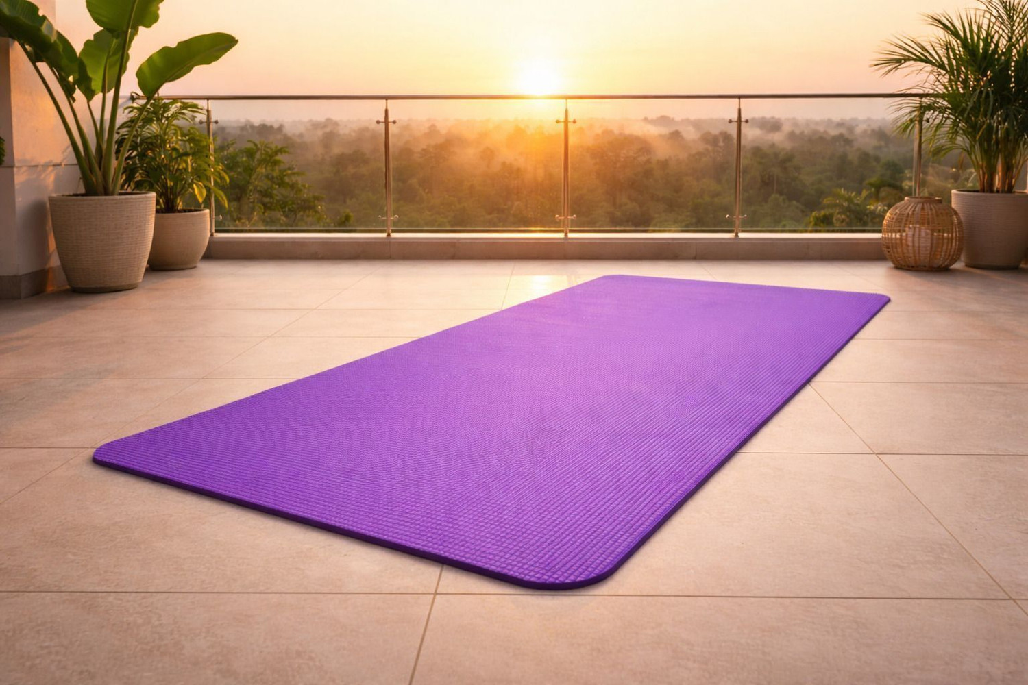 Image of Crosfit 4-5 mm Purple yoga mat with carry strap Purple 4-5 mm Yoga Mat