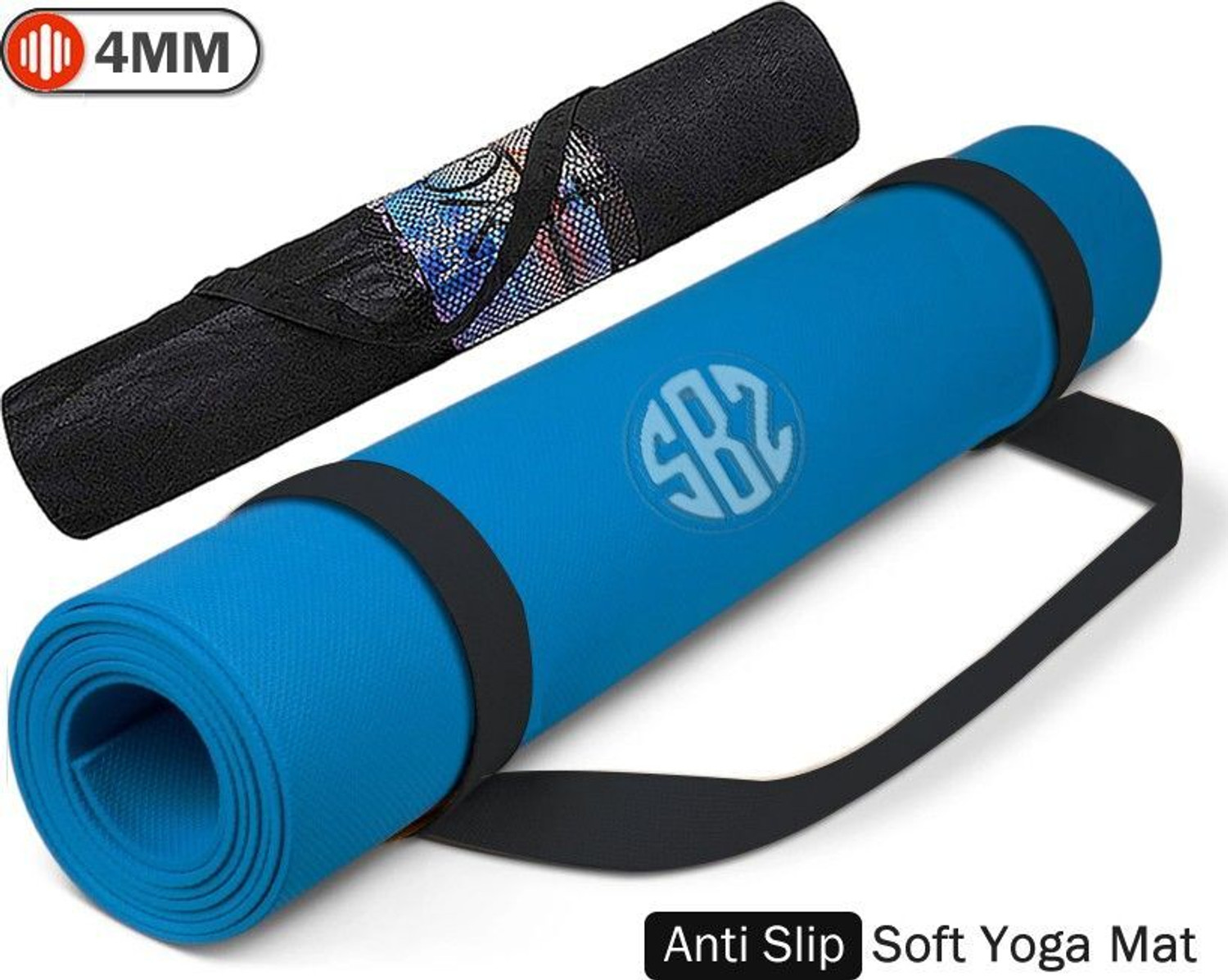 Image of Flexura 4mm Blue Anti Skid Yoga /Exercise Mat with Carry Bag for Men & Women Blue 4mm mm Yoga Mat