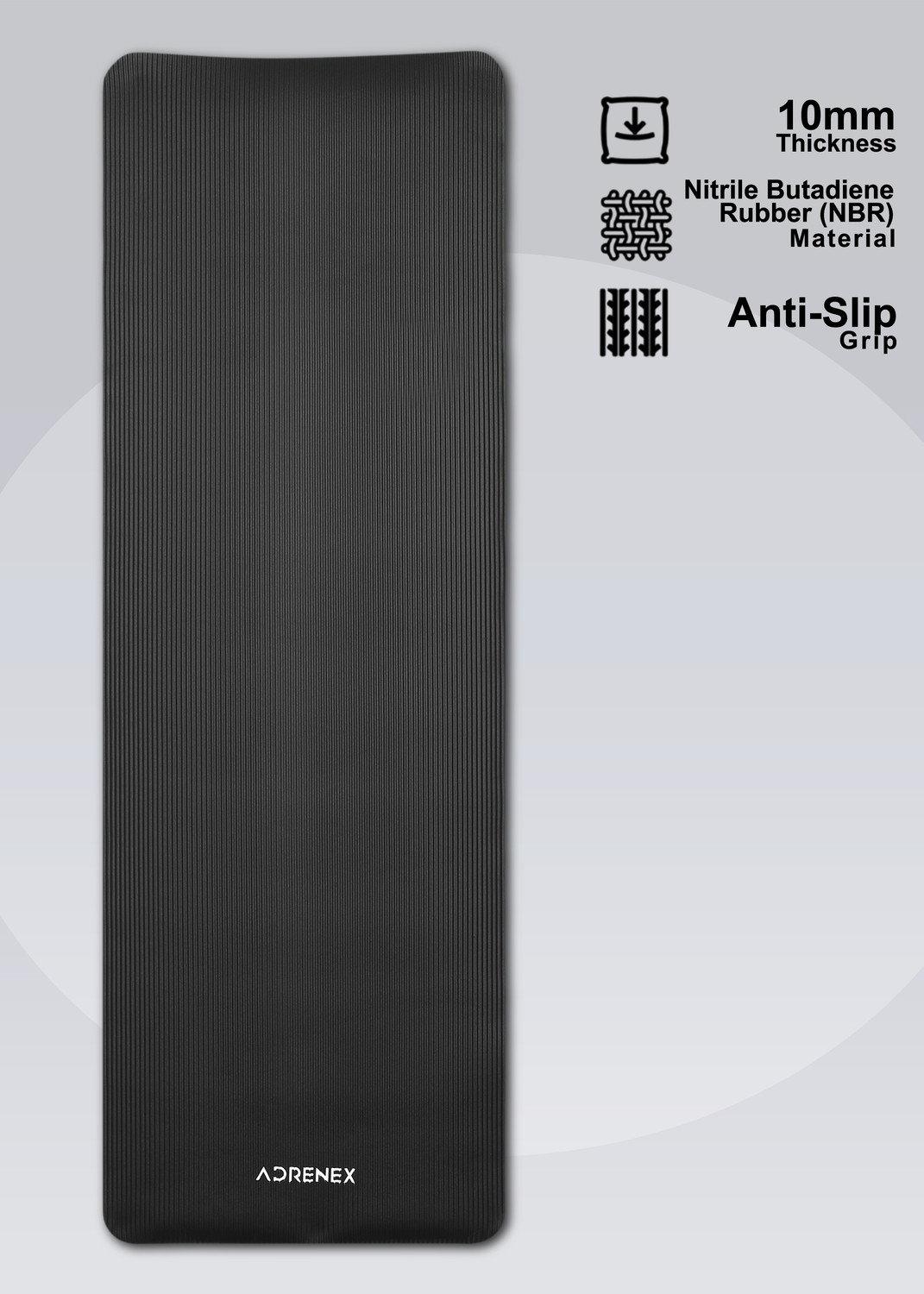 Image of Adrenex by Flipkart Active NBR Exercise and Yoga Mat, Non Toxic Phthalate Free with Strap Black 8 mm Yoga Mat