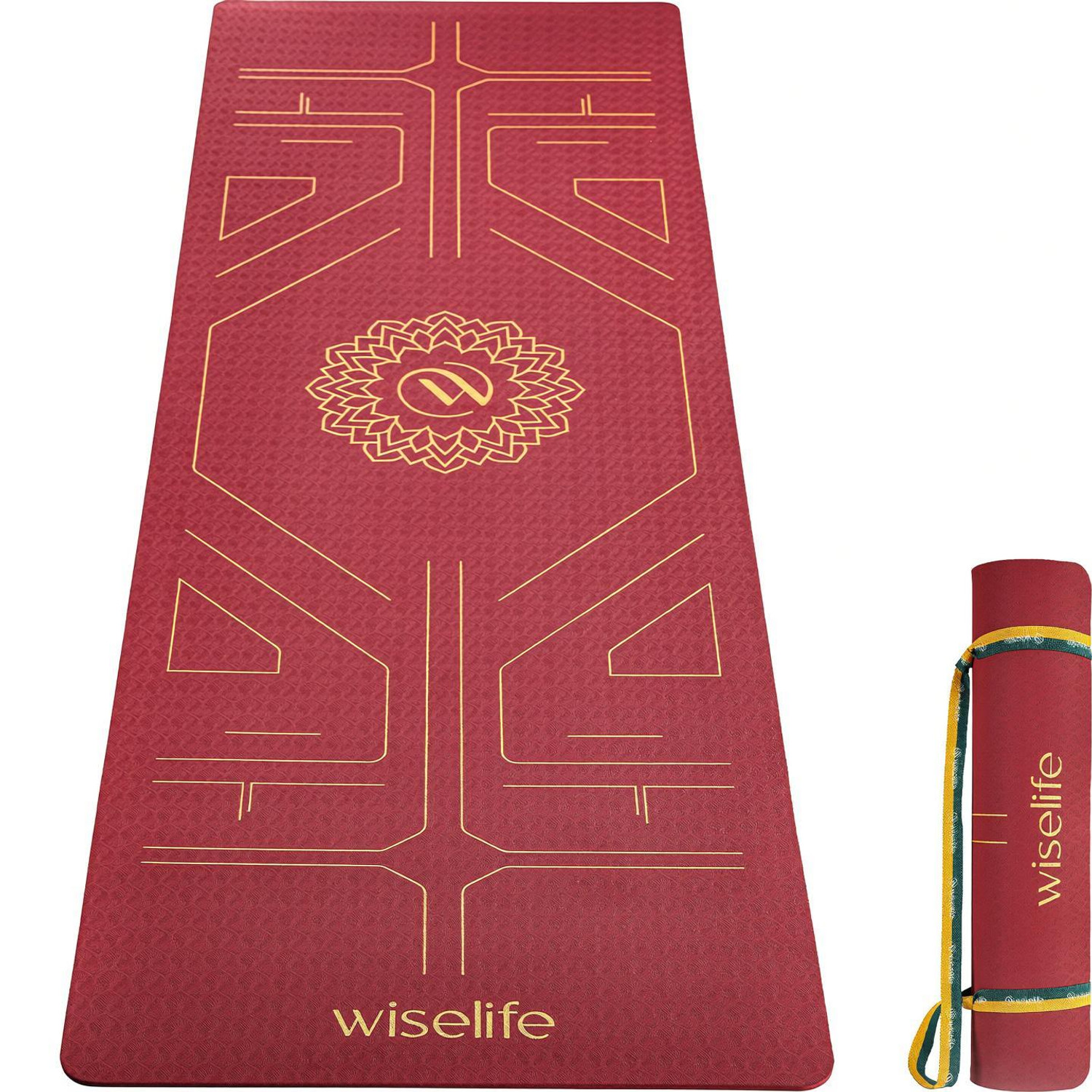 Wiselife TRU Alignment Yoga Mat + Strap Pro-Balance TPE Material Extra Thick Extra Long- Maroon 6 mm Yoga Mat