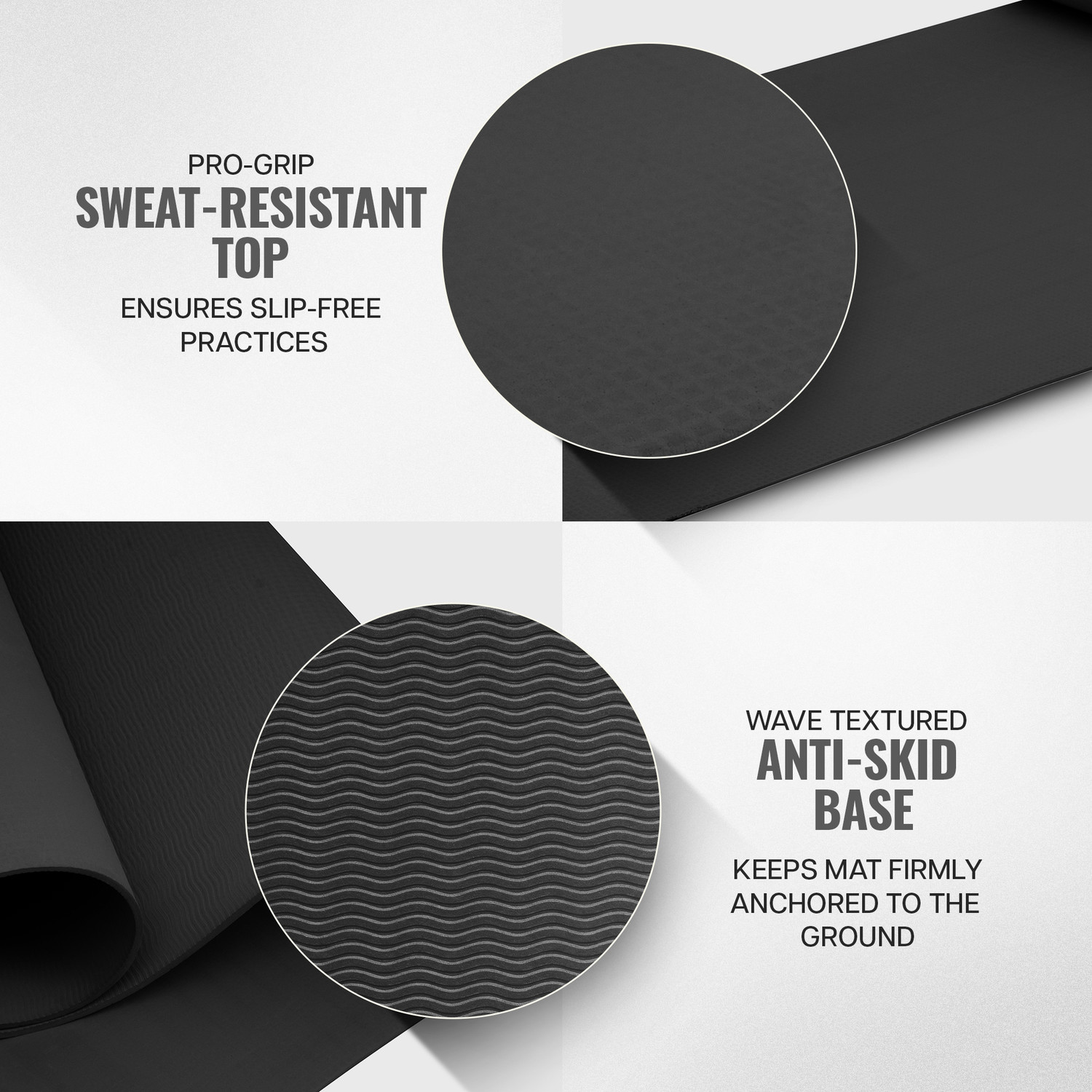 Image of Wiselife Classic 4mm Yoga Mat | Anti-Skid & High Grip | With Carrying Strap Black 4 mm Yoga Mat