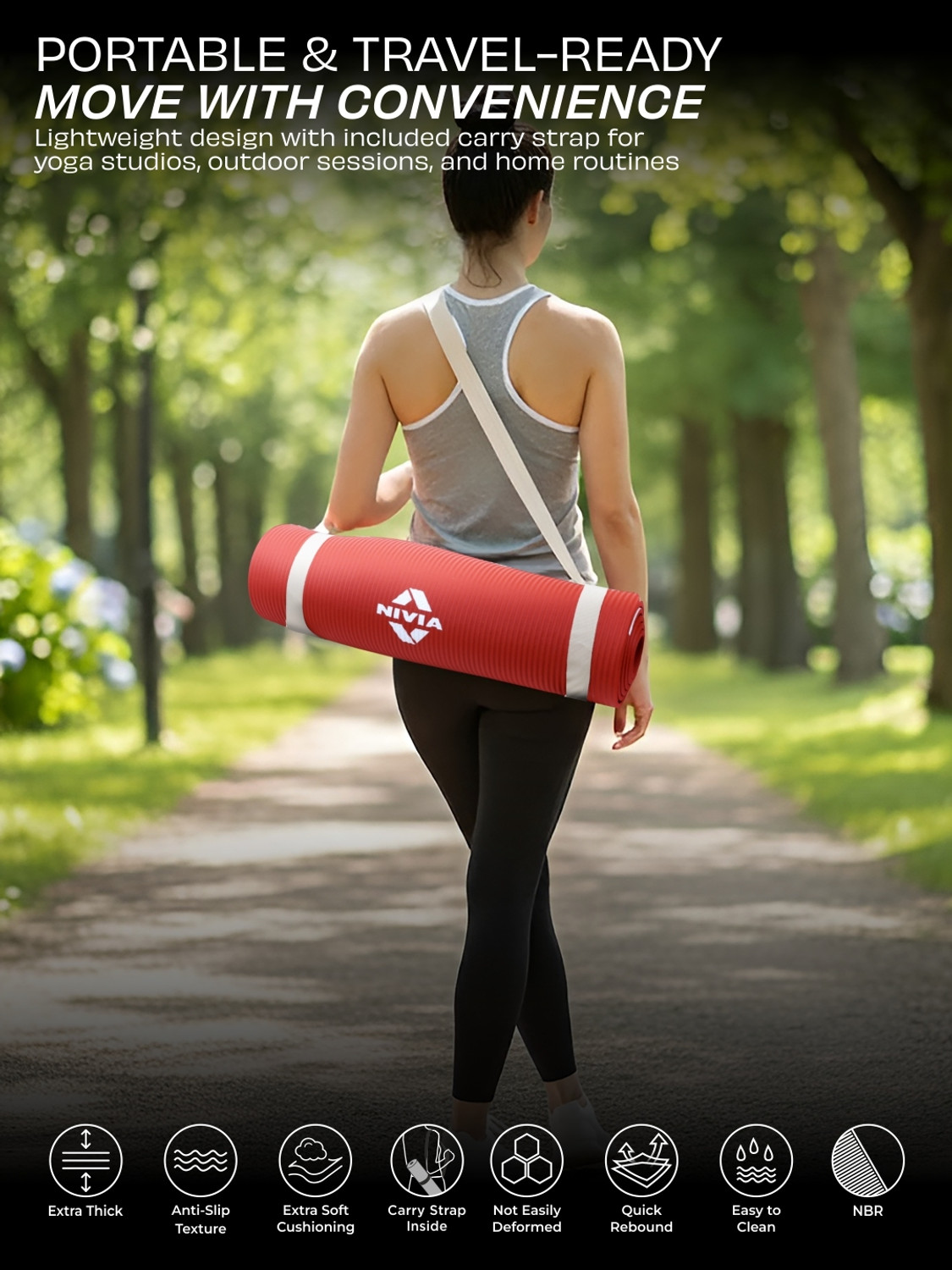 Image of NIVIA Flow Yoga Mat For Men and Women, NBR Material with Carrying Strap Red 13 mm Yoga Mat