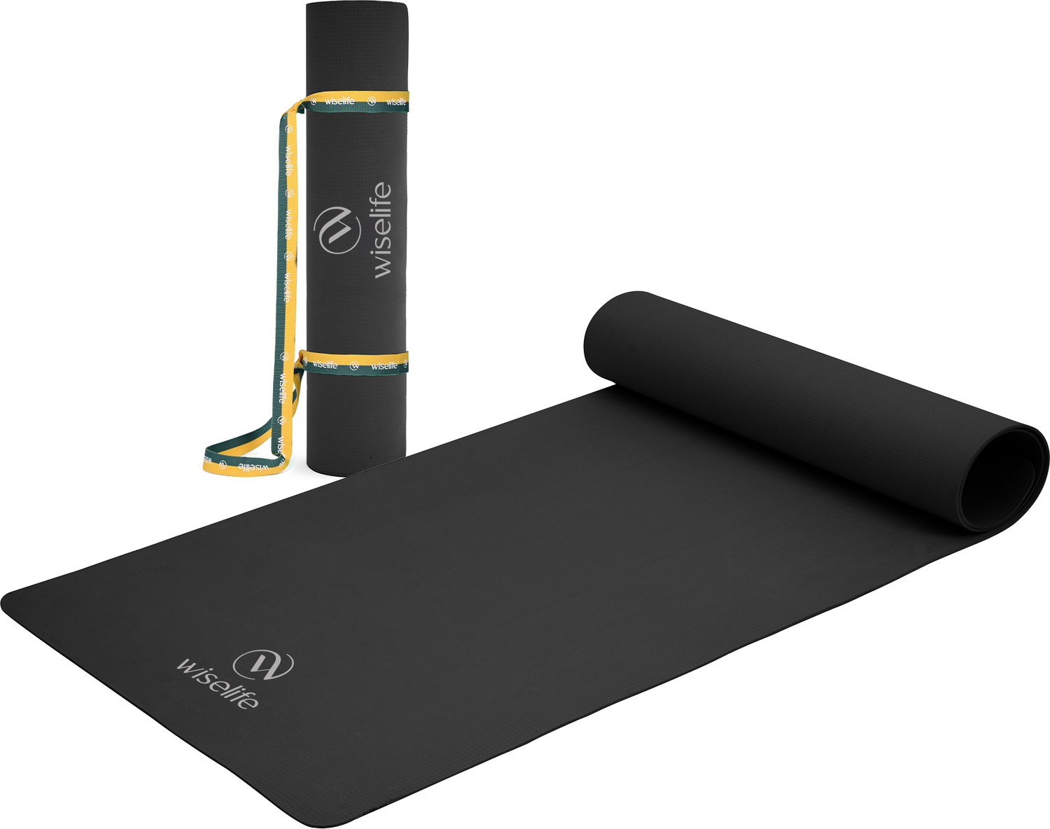Image of Wiselife Classic 4mm Yoga Mat | Anti-Skid & High Grip | With Carrying Strap Black 4 mm Yoga Mat