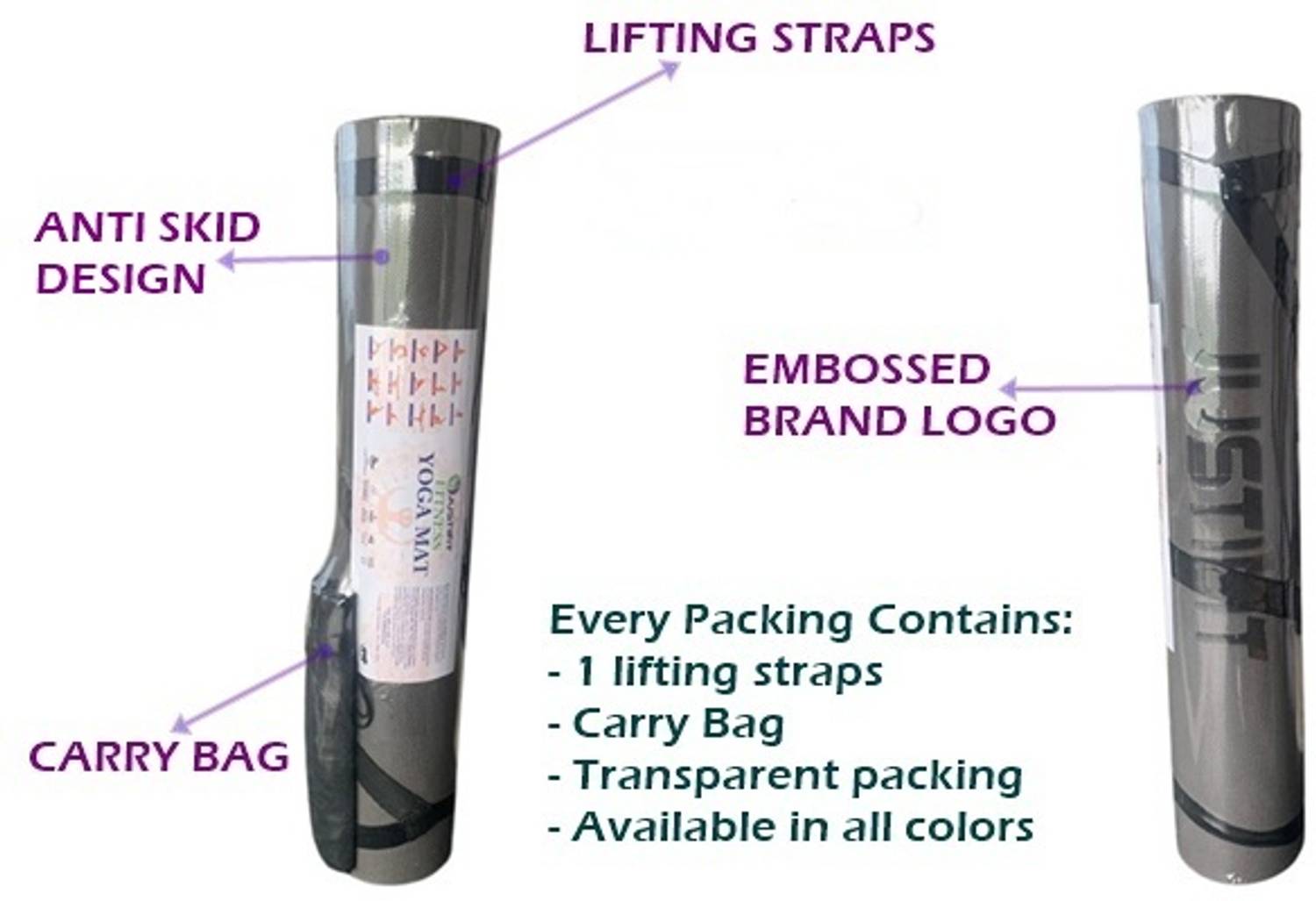 JUSTIFIT 6mm Maroon Yoga Mat with Strap - Image 3