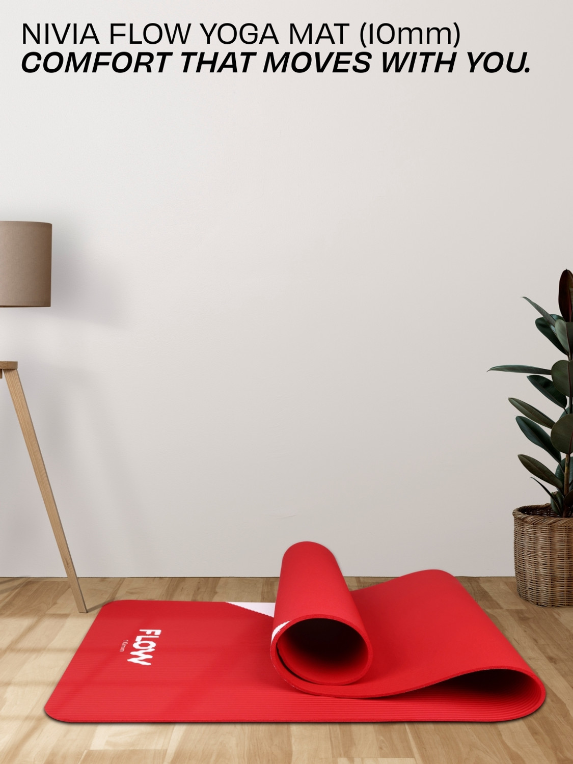 Image of NIVIA Flow Yoga Mat For Men and Women, NBR Material with Carrying Strap Red 13 mm Yoga Mat