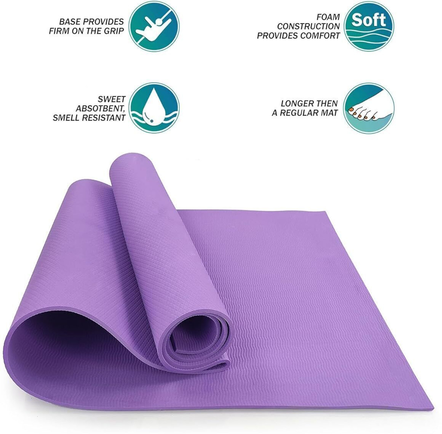 Image of Fitmate Gym Workout and Flooring Exercise Long Size Yoga Mat for Men Women 4 mm Yoga Mat Purple 4 mm Yoga Mat