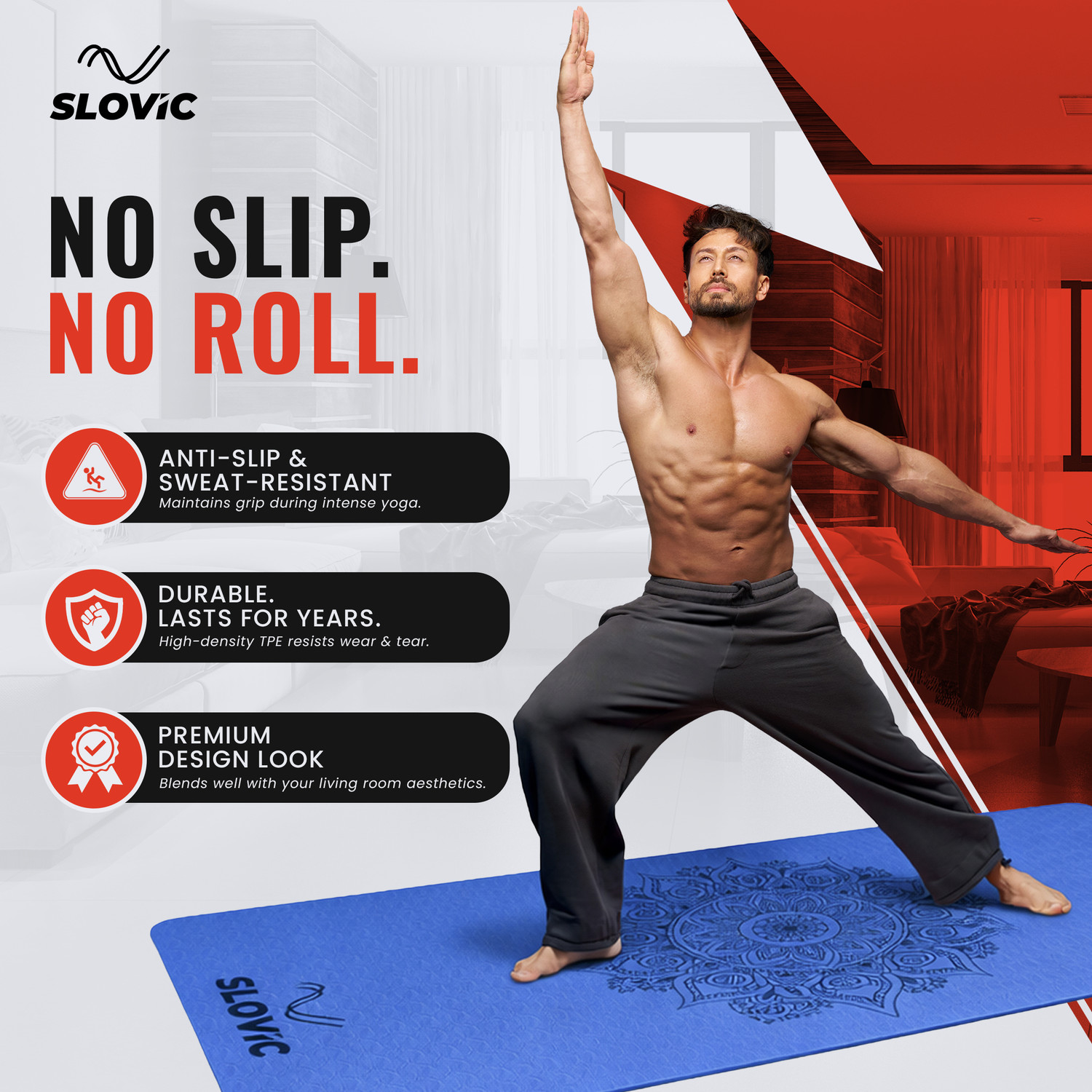 Image of SLOVIC Anti-Slip Yoga Mat for Home Workout & Home Gym Blue 6 mm Yoga Mat