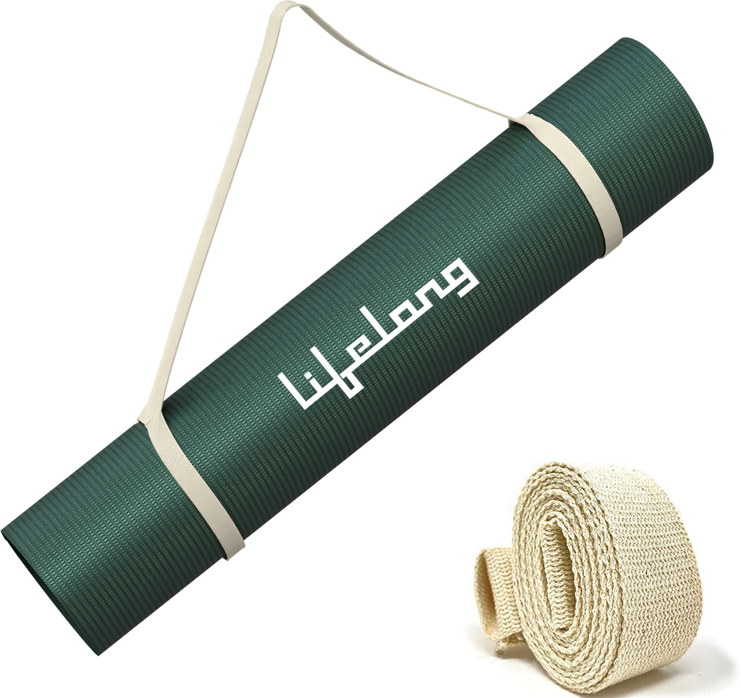 Image of Lifelong LLYM71 EVA Anti-Slip Exercise Mat with Strap Green 4 mm Yoga Mat