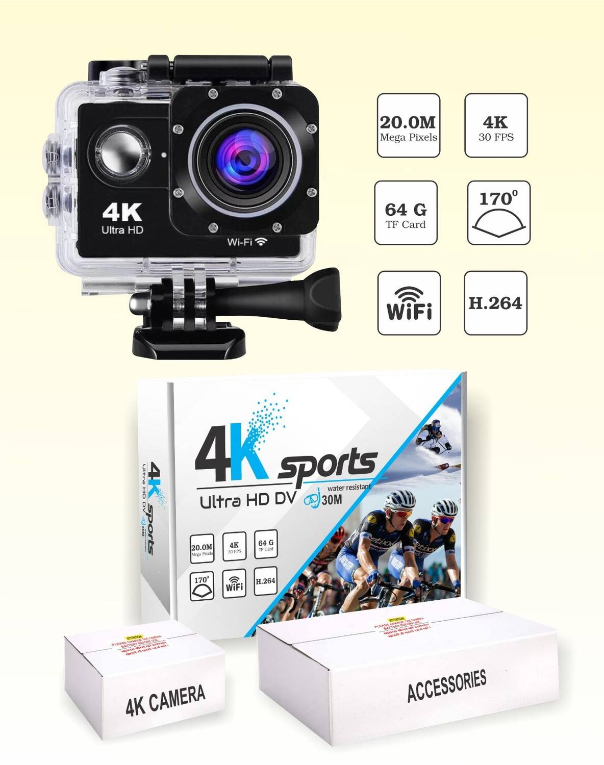 AdventureSnap Action camera Action Camera 4k 20MP Wifi 30M Waterproof Action Camera Sports DV Camcorder Sports and Action Camera