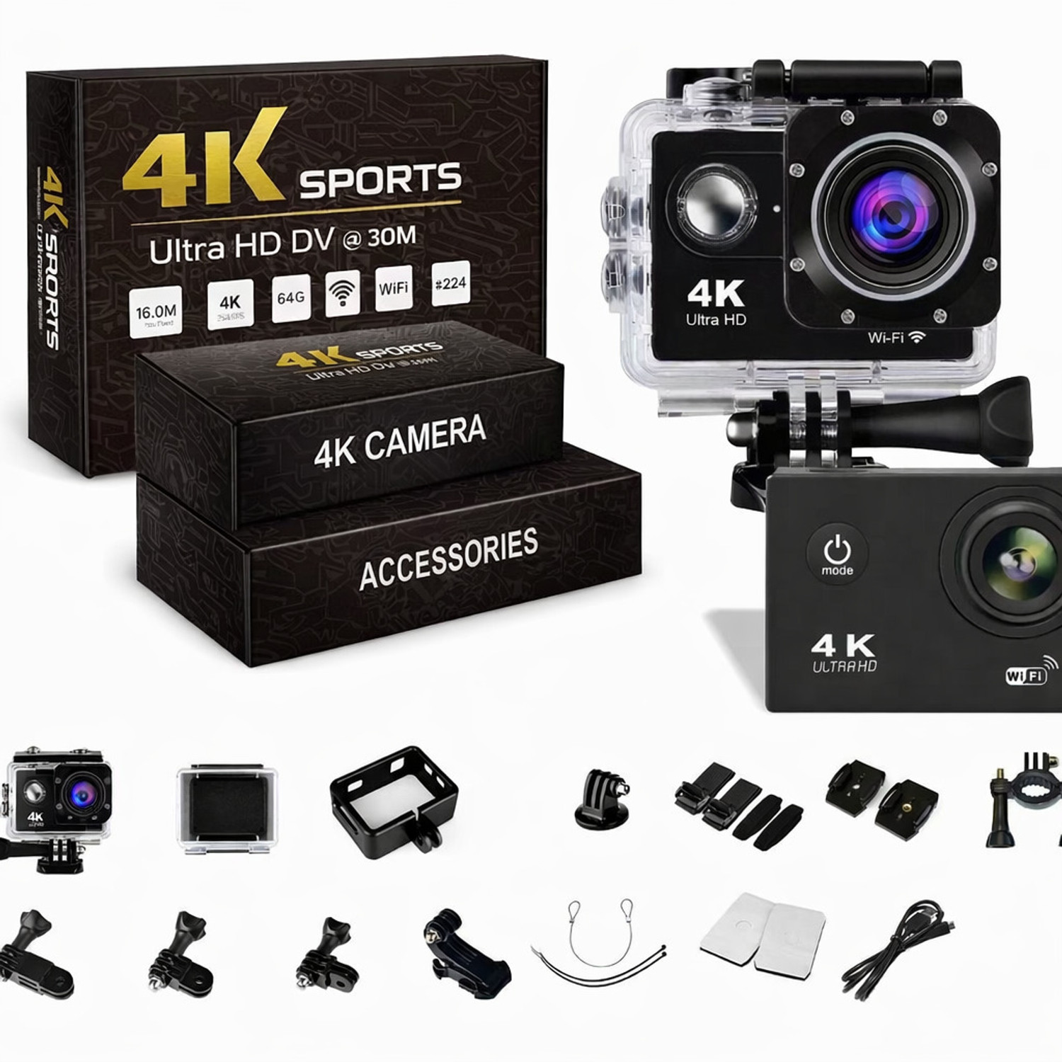 Image of AdrenaCam ACTION CAMERA Action Camera 4K WiFi 16MP 30M Waterproof Sports Cam � Diamond Edition Sports and Action Camera