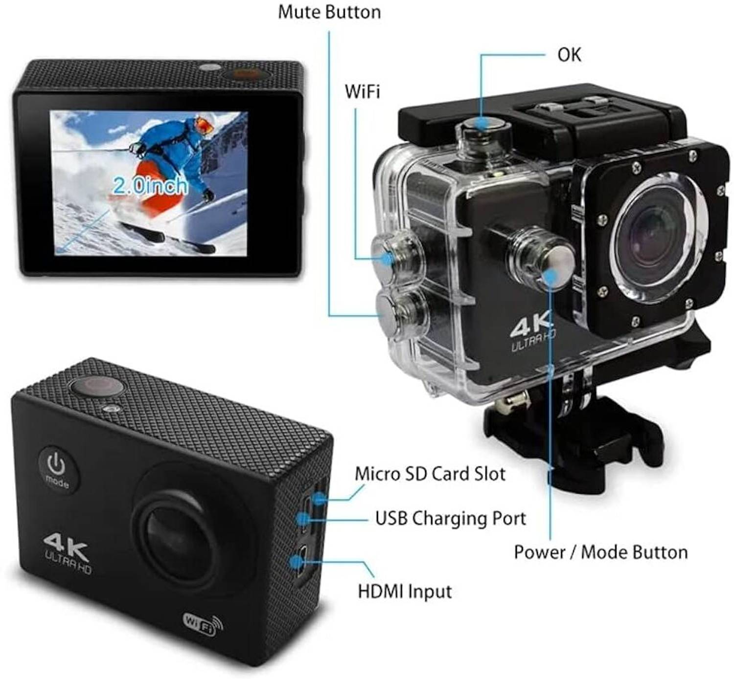 Akaso Sports Action camera 4k Ultra HD 20MP Wifi 30M Waterproof Action Camera Sports DV Camcorder Sports and Action Camera