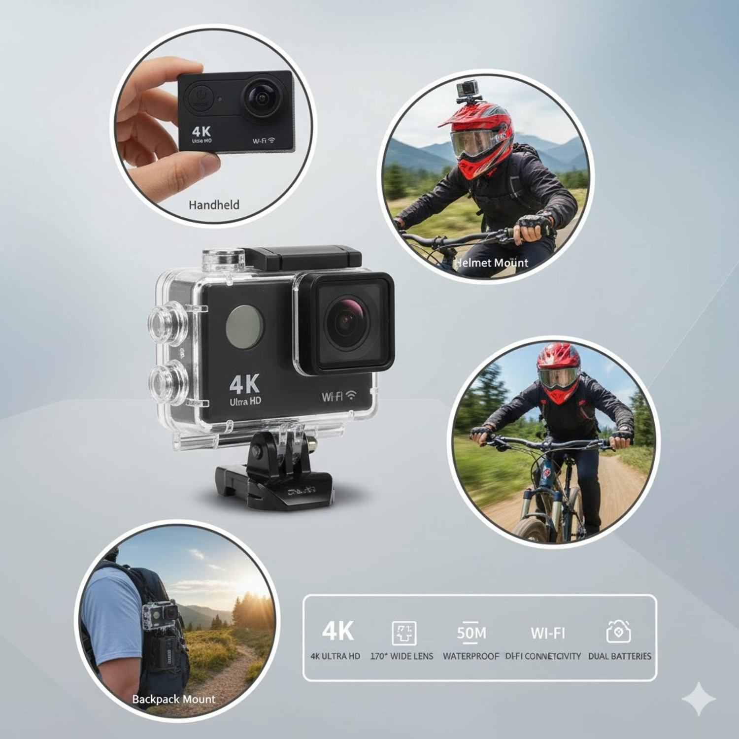 Image of AdrenaCam ACTION CAMERA Action Camera 4K WiFi 16MP 30M Waterproof Sports Cam � Diamond Edition Sports and Action Camera
