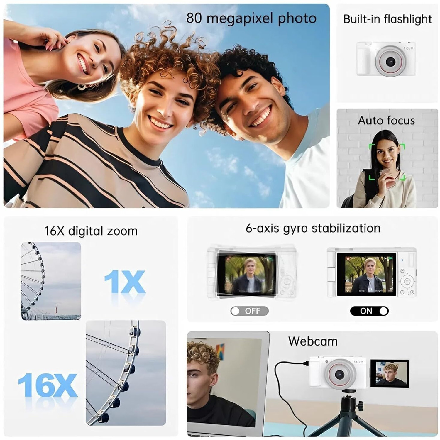 Image of SJCAM ZV200 5K 80MP Flip Screen Digital Camera | 16X Digital Zoom CMOS Sensor with 6-Axis Gyro, 9 Preset Modes, 800 mAh Digital Point Sports and Action Camera