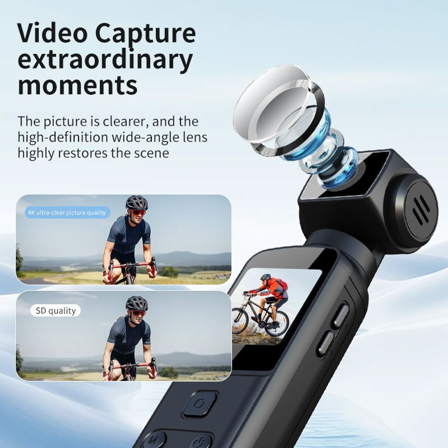 Image of Cubonic Handheld Vireo 4K Ultra HD Enabled 270 Manual Rotatable Recorder for Outdoor, Riding, Diving, Shooting Compatible with External Type-C Mic Vlogging Sports and Action Camera