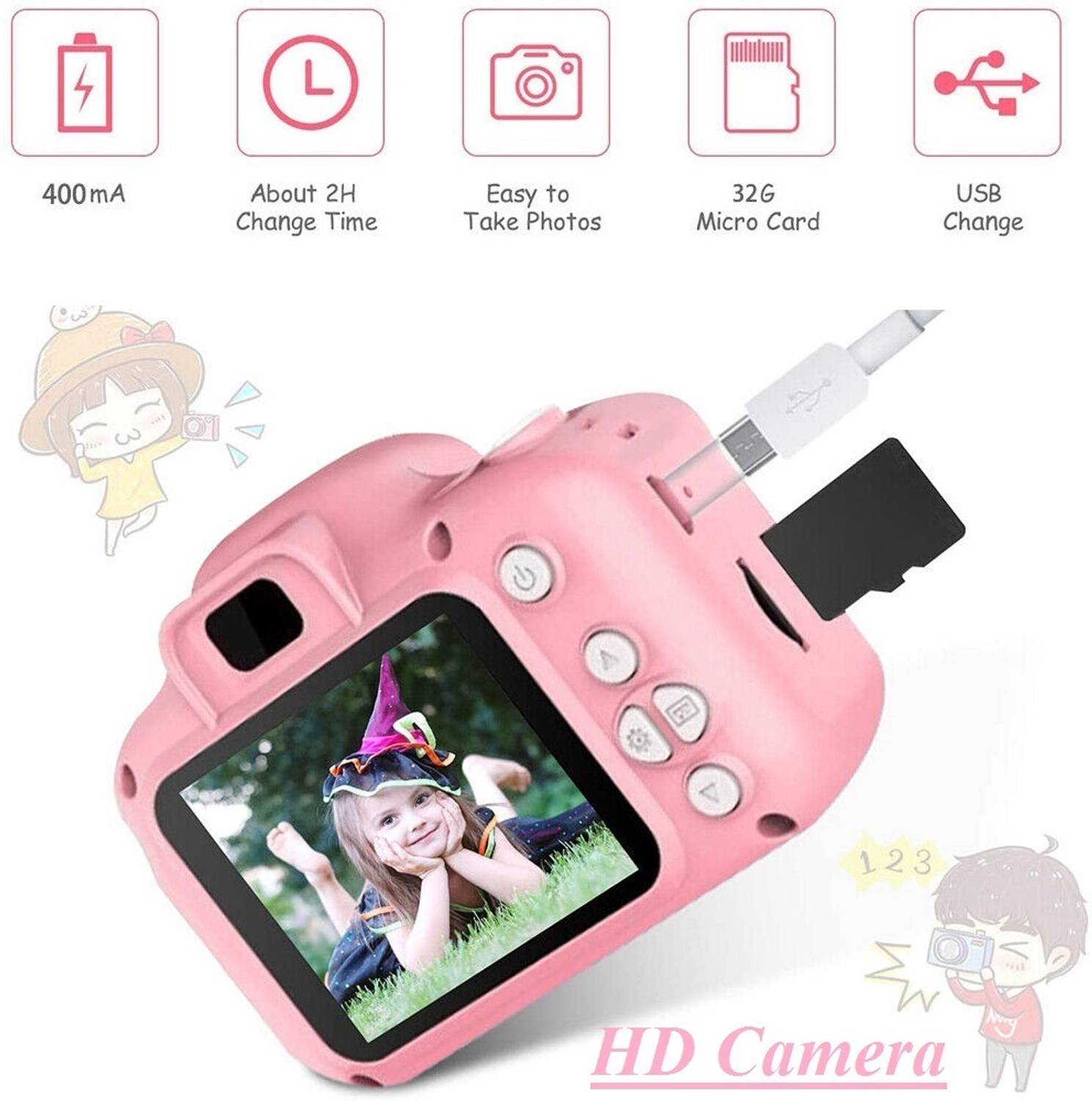 Bzrqx Gift Toy Baby Camera Baby Gift HD 8MP Video Digital Sports Camera 2 Inch Screen Recorder Soft Cover Sports and Action Camera