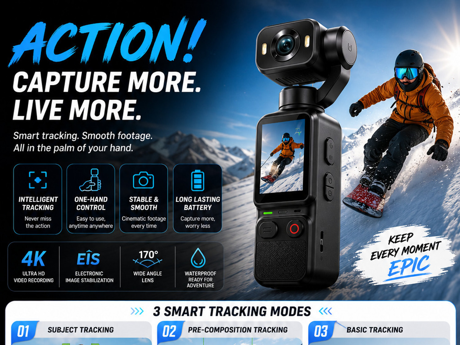 Image of GOPROS POCKET CAMERA with 180 Rotating Lens & 90 Adjustment angle Sports and Action Camera