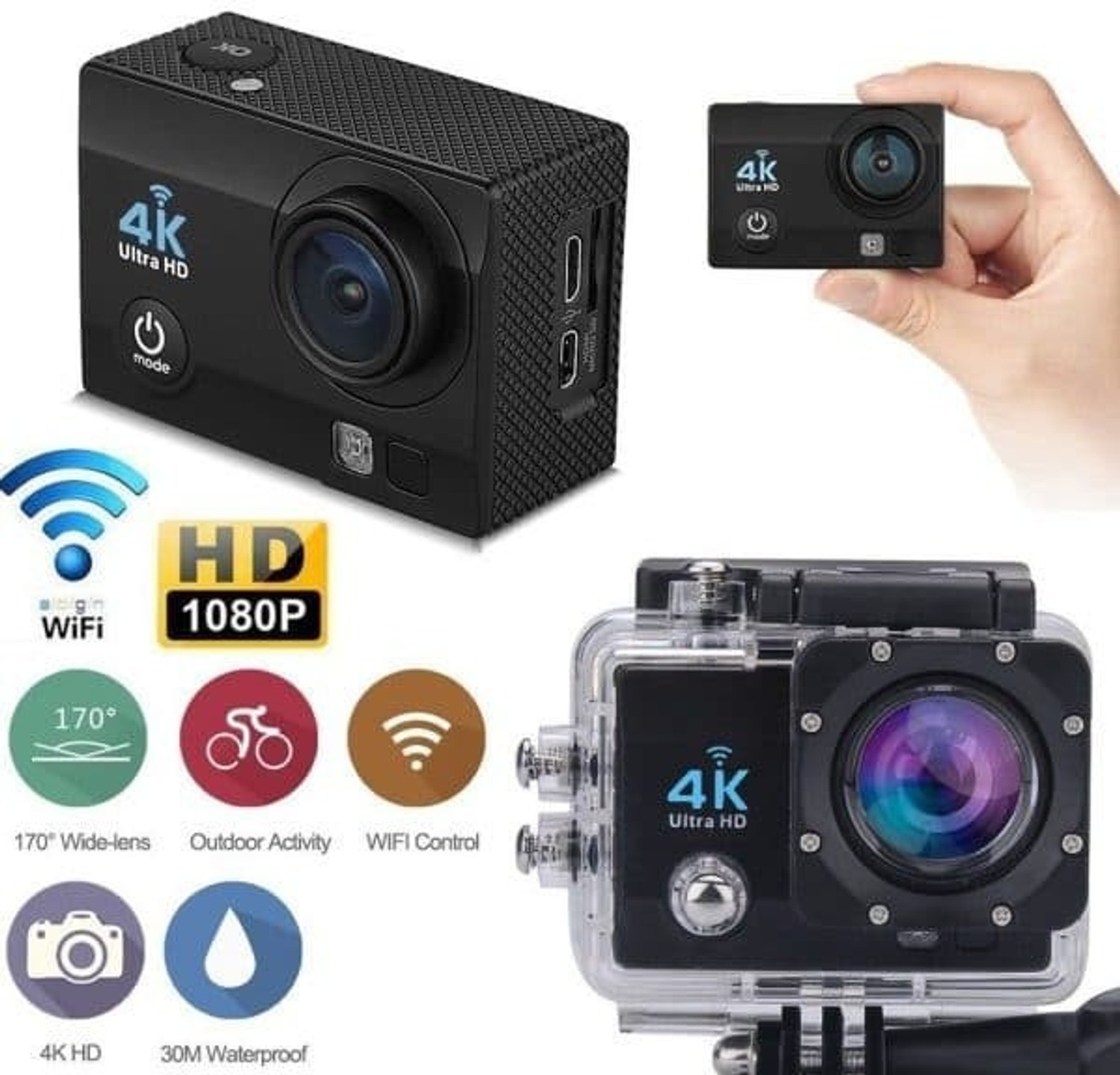 Image of Enfogo 170 Degree Wide Angle with 2 Inch LCD Screen (12 years Warranty ) 4K Waterproof 16MP Vlog 1080p Action Camera Sports and Action Camera