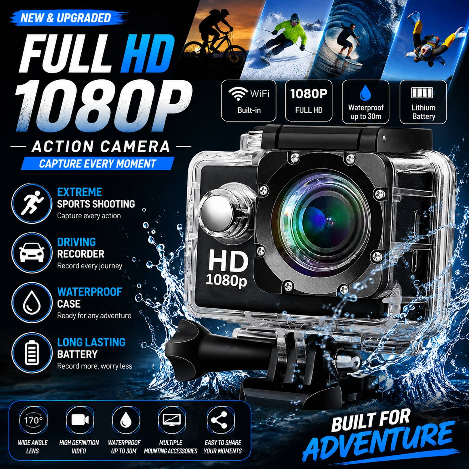 VYNEXX Action camera 2K Sports Action Camera for Vlogging & Travel Sports and Action Camera