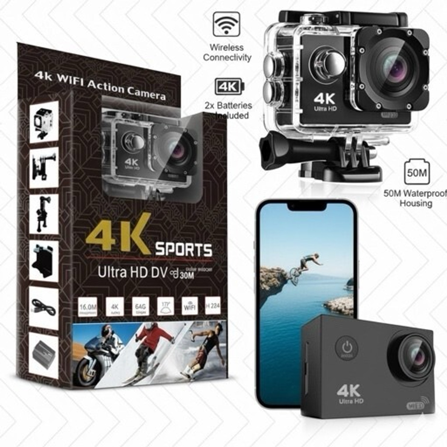 Image of Zenvix GoPro Action camera 20MP WiFi Waterproof Sports Camera with Mount Kit Sports and Action Camera