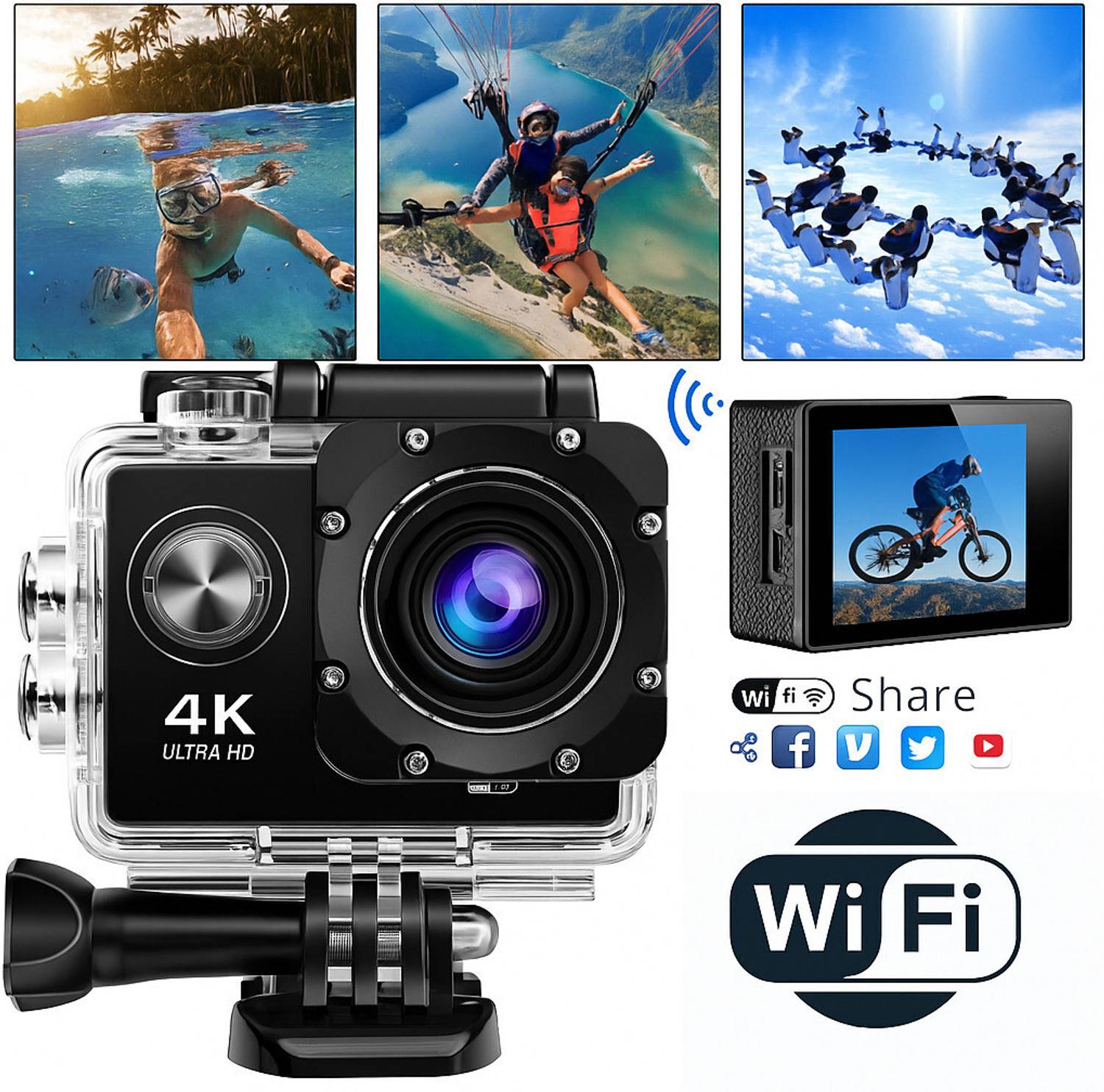 TOTAL 4K H4 Action camera Sports Camera 4k16MP Wifi 30M Waterproof Action Camera Sports DV Camcorder Sports and Action Camera