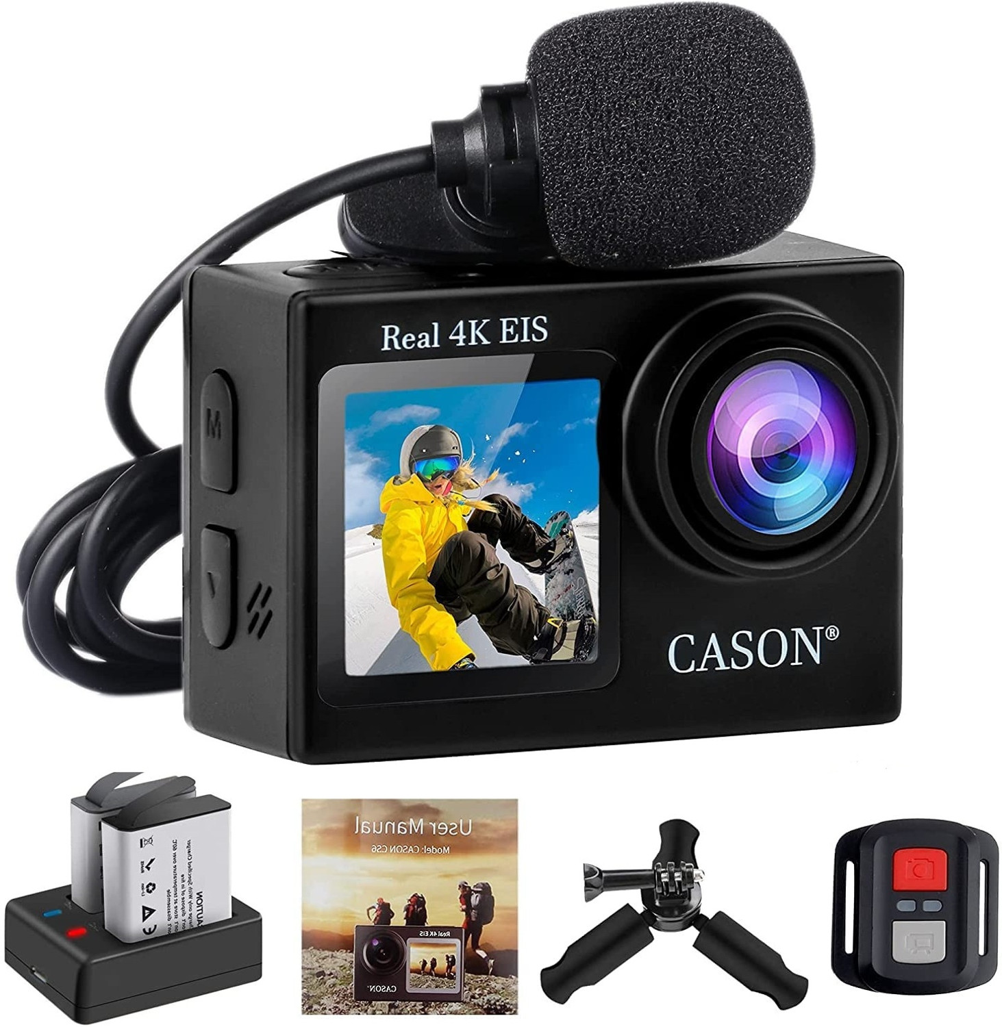 Image of CASON CS6 Real 4K Dual Screen for Vlogging With EIS+Gyro, CS6 5k 30Fps Action Camera, 4K Helmet Camera for Bike (Typc C) with EIS+Gyro Sports and Action Camera