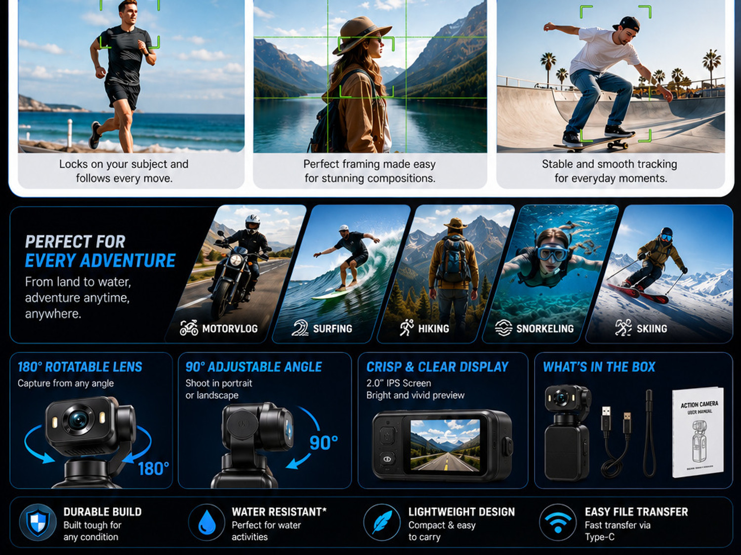 Image of GOPROS POCKET CAMERA with 180 Rotating Lens & 90 Adjustment angle Sports and Action Camera