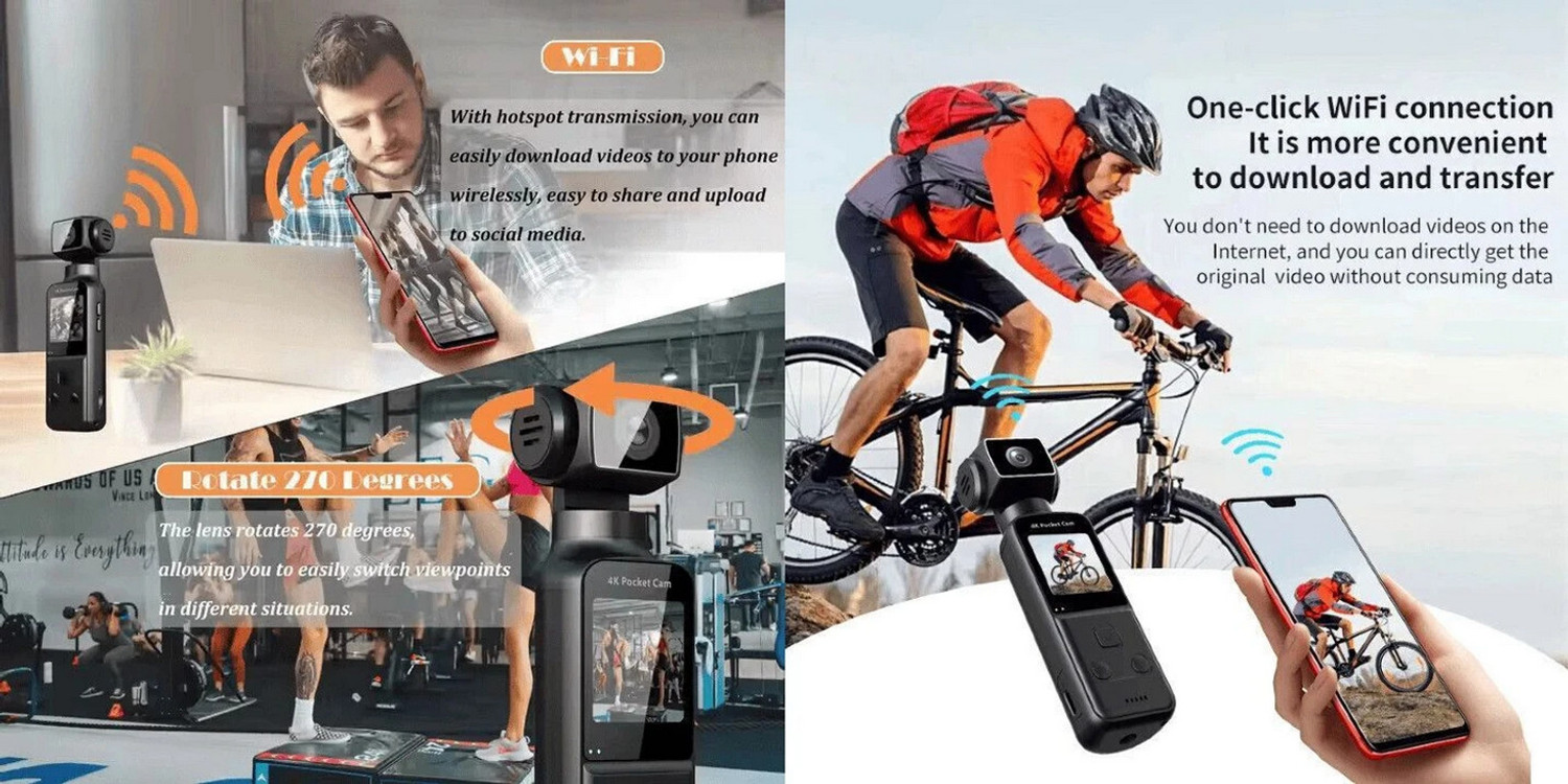 Image of GUPTAVISION 4K Ultra HD Pocket Camcorder, 270 Rotatable Pocket Sports and Action Camera Sports and Action Camera