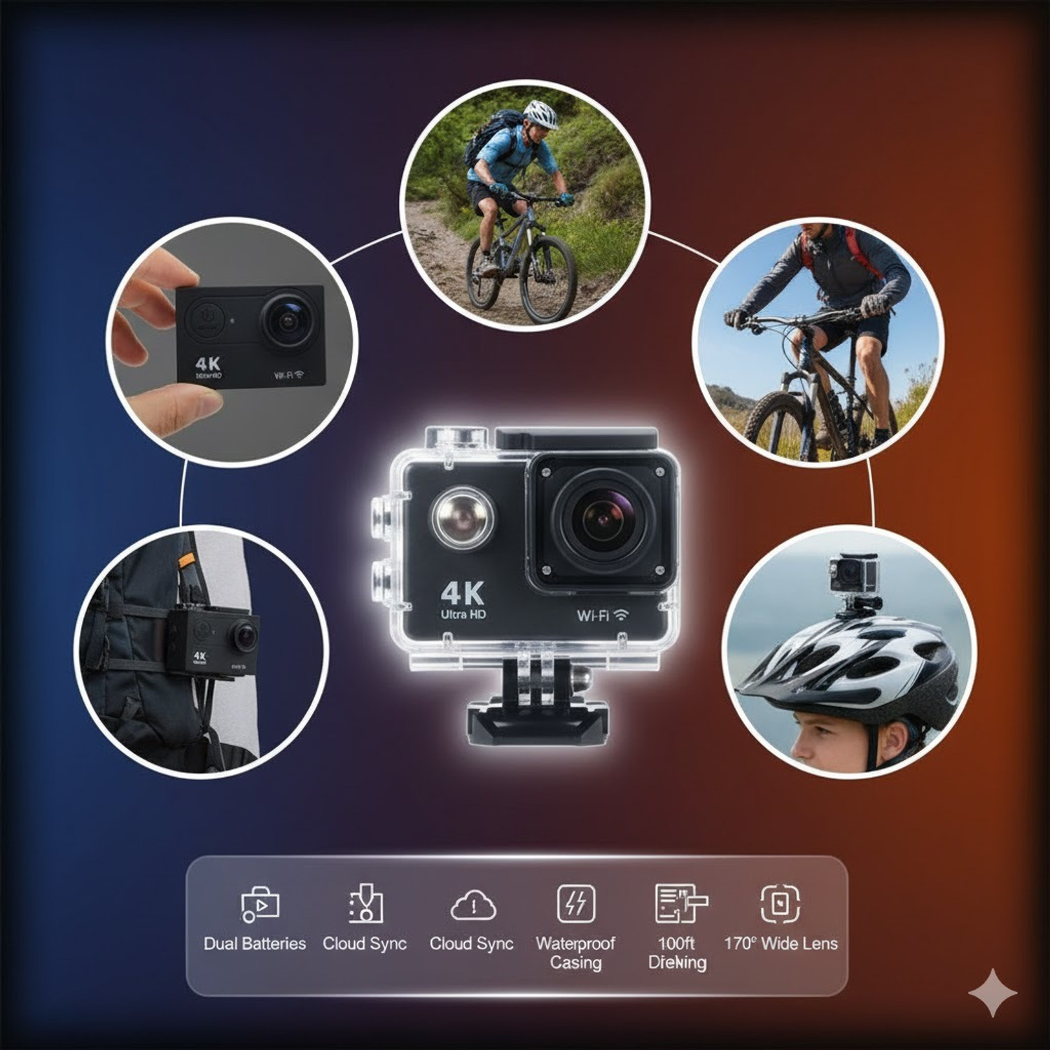 Image of UXCON Professional 4K Action Camera 4k 20MP Wifi 30M Waterproof Action Camera Sports DV Camcorder Sports and Action Camera