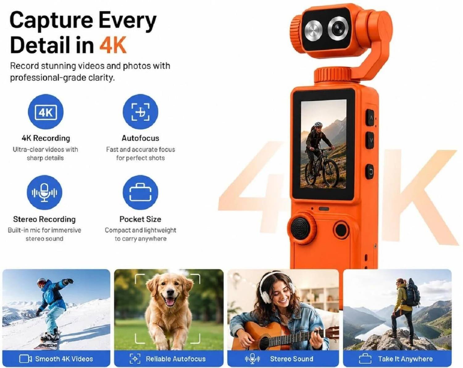 BEAMFORGE 4K Vlogging Camera with 180 Rotating Lens - Image 3