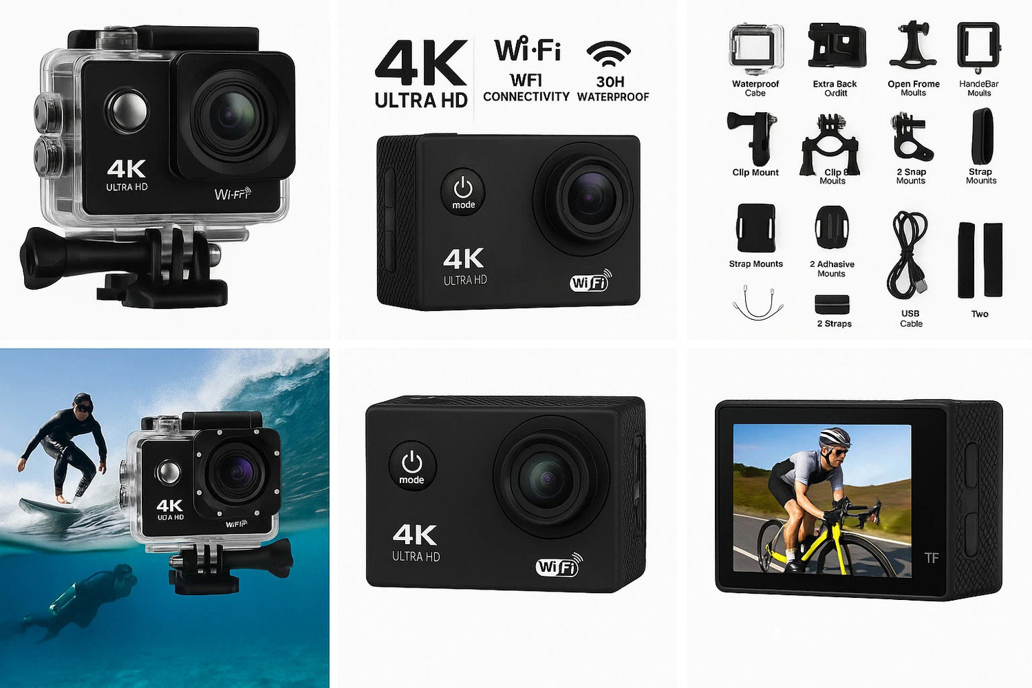 Image of GOPRC Sports Action camera 4K Action Camera for Biking, Hiking & Underwater with 30M Waterproof Case Sports and Action Camera
