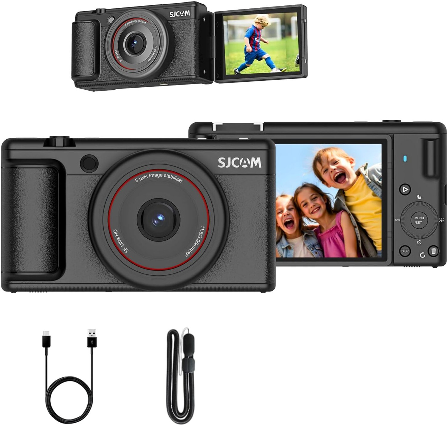 Image of SJCAM ZV200 5K 80MP Flip Screen Digital Camera | 16X Digital Zoom CMOS Sensor with 6-Axis Gyro, 9 Preset Modes, 800 mAh Digital Point Sports and Action Camera