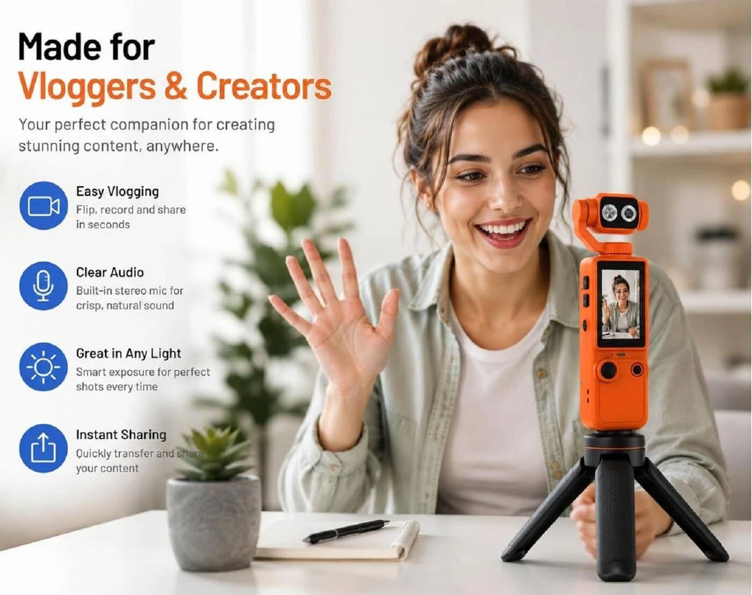 BEAMFORGE 4K Vlogging Camera with 180 Rotating Lens - Image 2