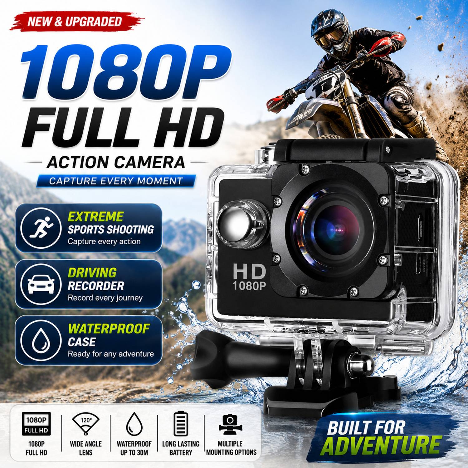 VYNEXX Action camera 2K Ultra HD Waterproof Sports Action Camera Sports and Action Camera